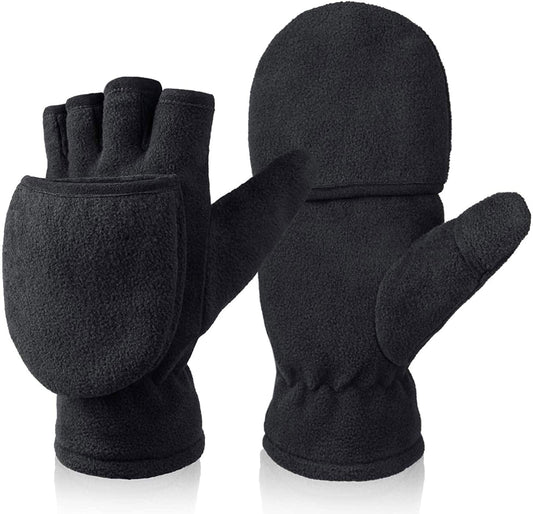 Winter Convertible Gloves Flip Top Mittens Warm Polar Fleece for Winter Running Painting Texting Photographing for Men Women Apparel & Accessories > Clothing Accessories > Gloves & Mittens Bessteven X Large