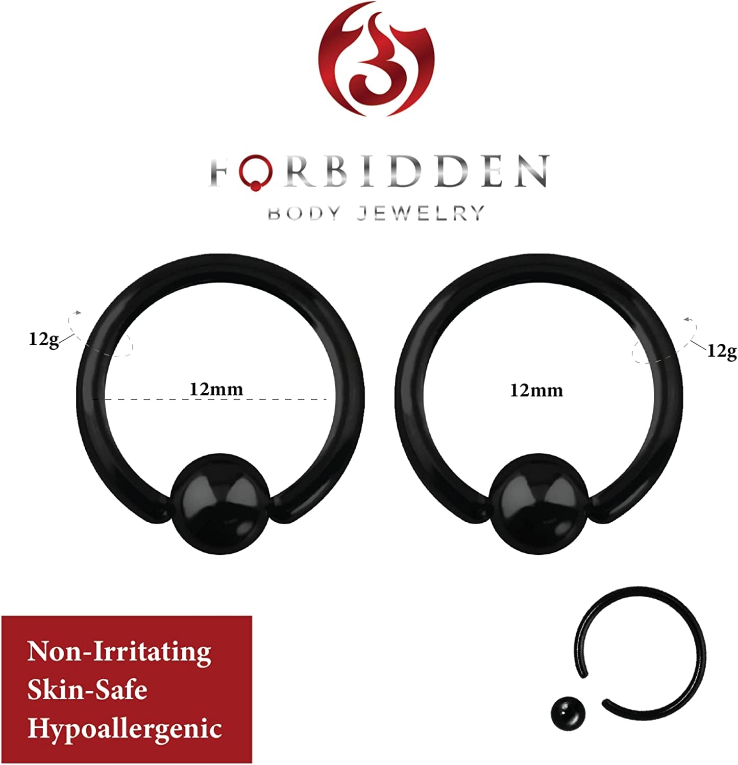 Forbidden Body Jewelry 316L Surgical Steel Captive Bead Piercing Hoop (Pair) 10G 12G 14G 16G 18G 20G, Diameter 6 to 12Mm Black and Rainbow Apparel & Accessories > Jewelry > Rings Forbidden Body Jewelry