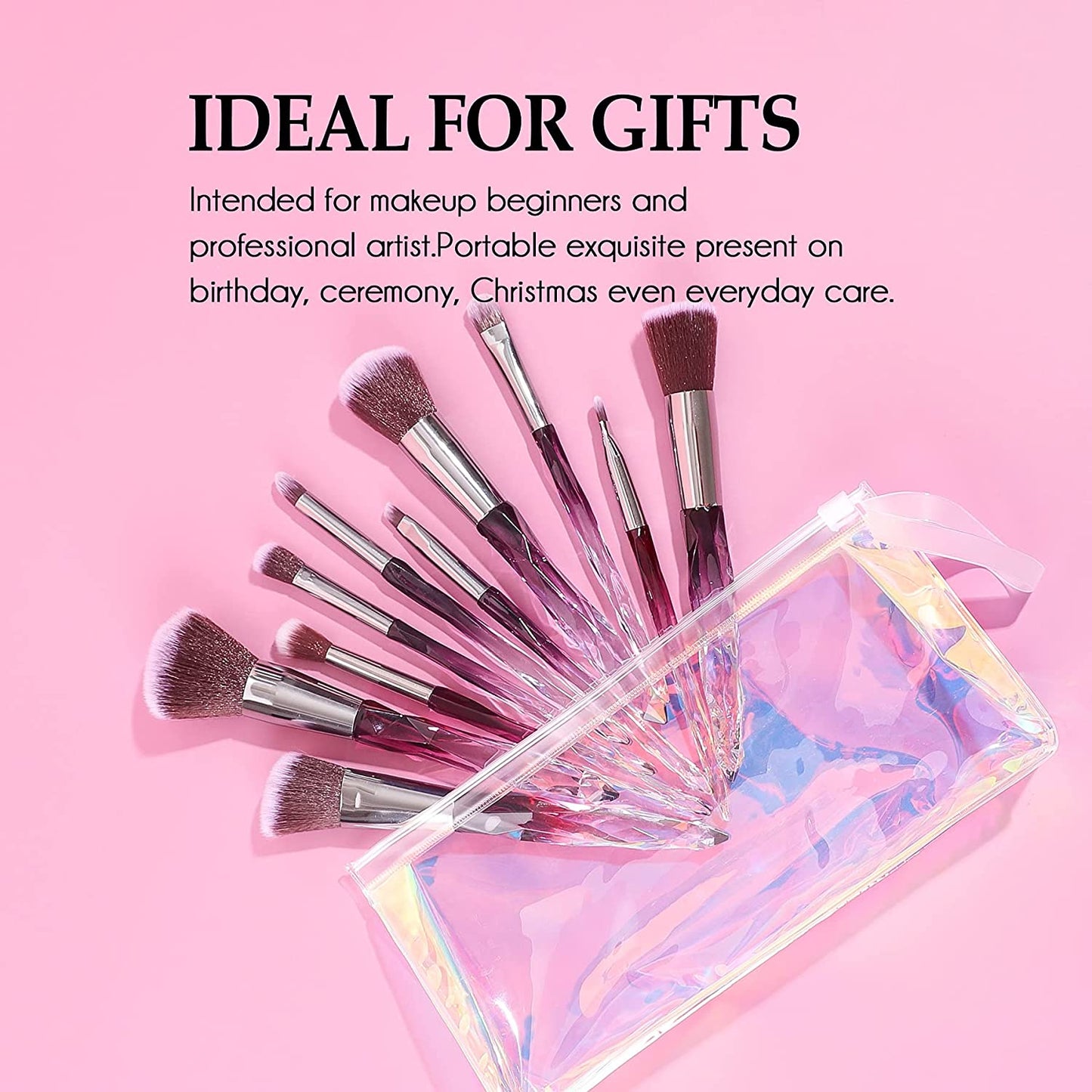 Vivid Tella Makeup Brushes 10 Pcs Crystal Transparent Handle Acrylic Cosmetic Brush Set Travel Makeup Bag Beauty Tool for Women Girls Health & Beauty > Personal Care > Cosmetics > Cosmetic Tools > Makeup Tools VIVID TELLA crystal-4