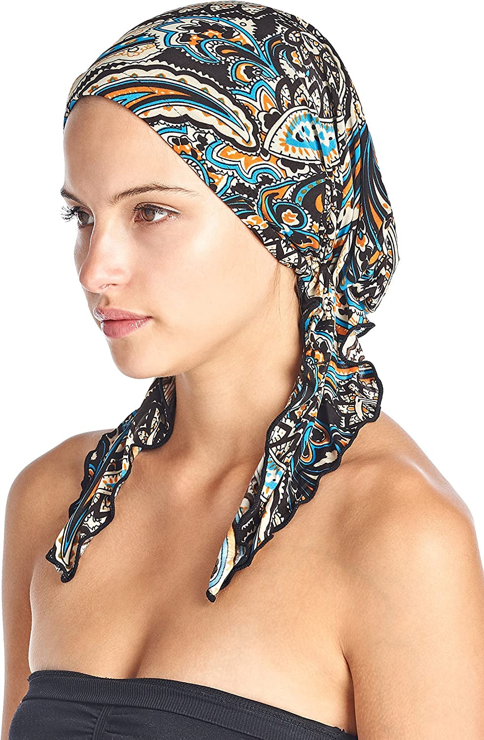 Ashford & Brooks Pre Tied Bandana Turban Chemo Head Scarf Sleep Hair Cover Hat Apparel & Accessories > Clothing Accessories > Bandanas & Headties Ashford & Brooks Paisley Blue Brown One Size