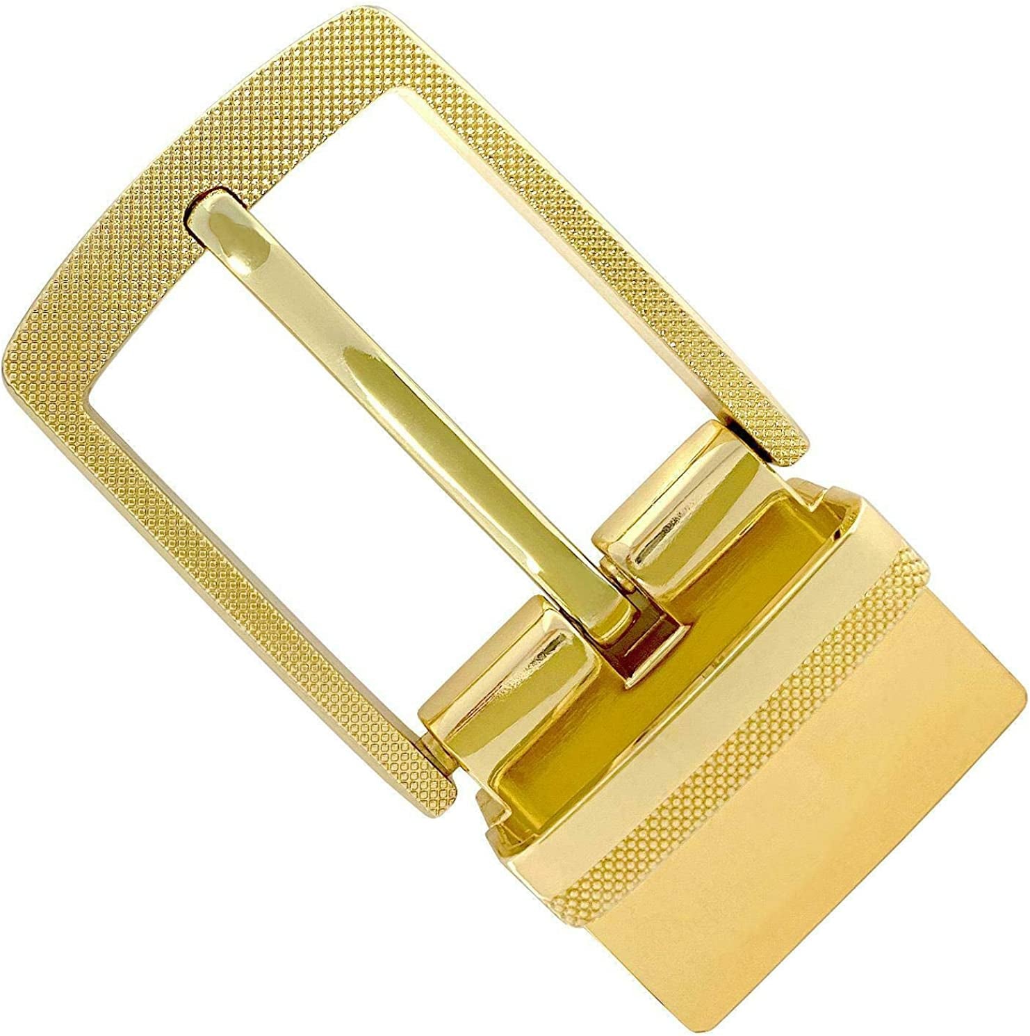 Round Edge Checkered Engraved Polished Reversible Replacement Belt Buckle Z35274R Apparel & Accessories > Clothing Accessories > Belt Buckles Belts.com Gold-screws