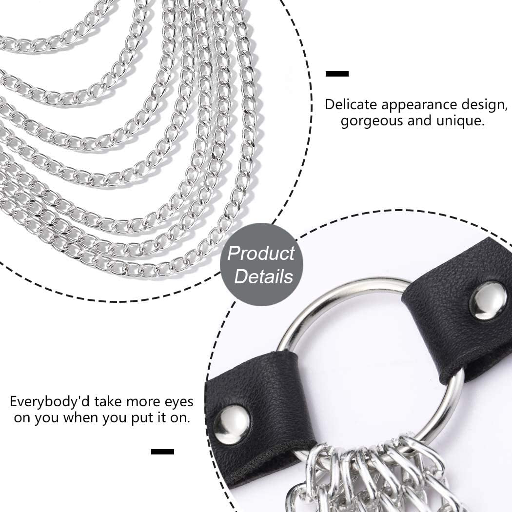Twinklede Punk Leather Belly Waist Chain Belt Silver Layered Body Chains Festival Rave Body Chain Jewelry for Women and Girls Apparel & Accessories > Jewelry > Body Jewelry Twinklede