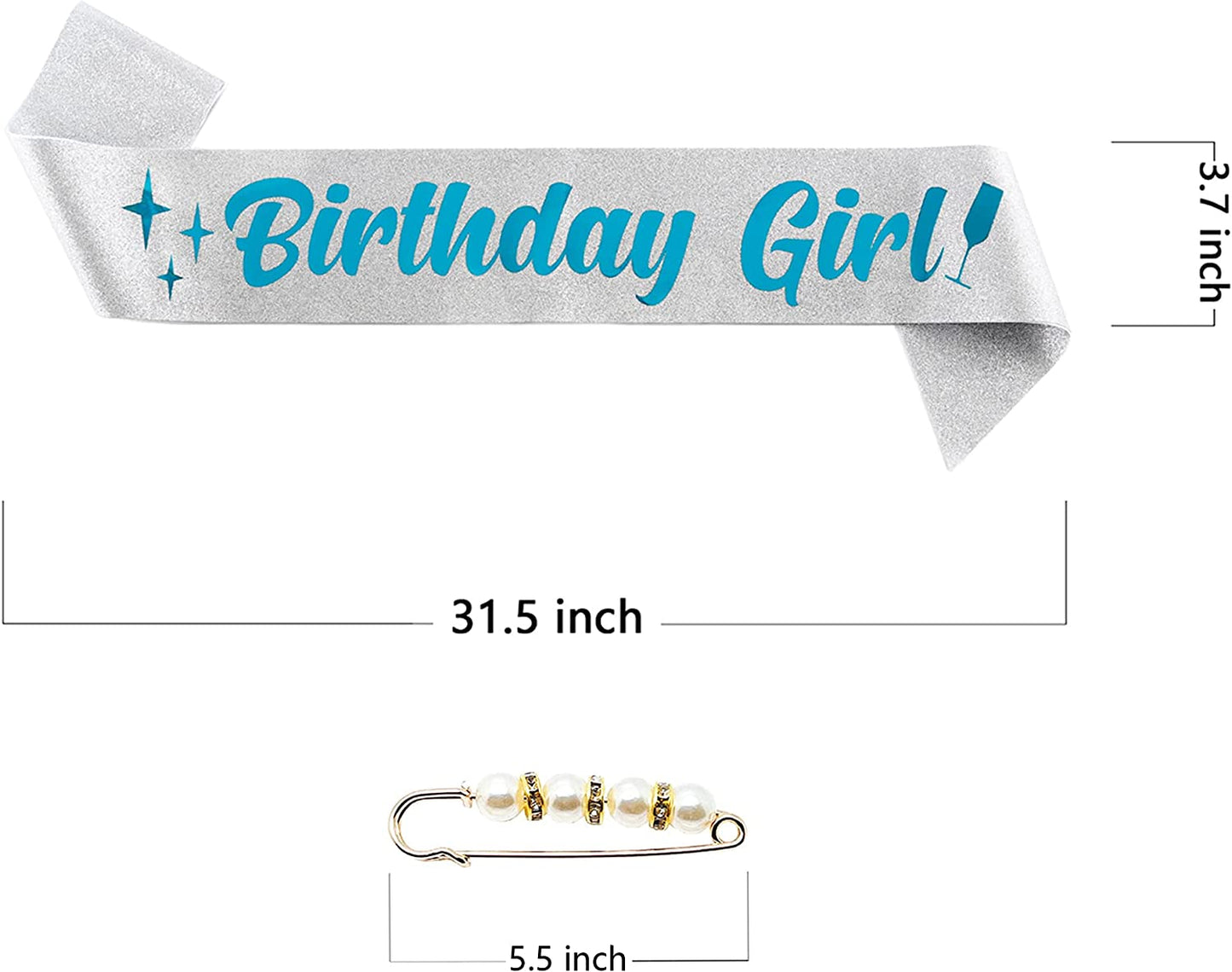 Birthday Girl Sash Glitter with Foil for Women Happy Birthday Party Favors Supplies and Decorations Blue Satin Gift Apparel & Accessories > Clothing Accessories > Sashes MGJSRNH