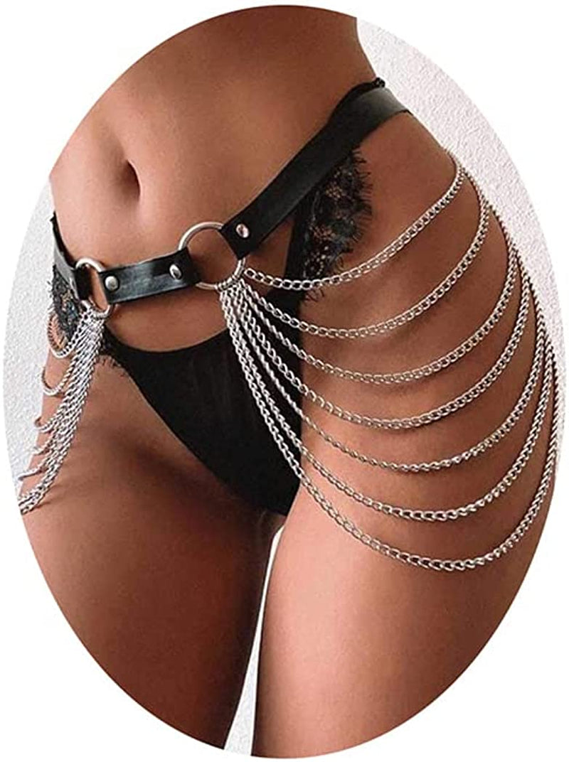Relbcy Punk Waist Chain Belt Layered Leather Body Harness Chains Rave Body Belts Waist Accessories for Women and Girls Apparel & Accessories > Jewelry > Body Jewelry RELBCY A-Style1