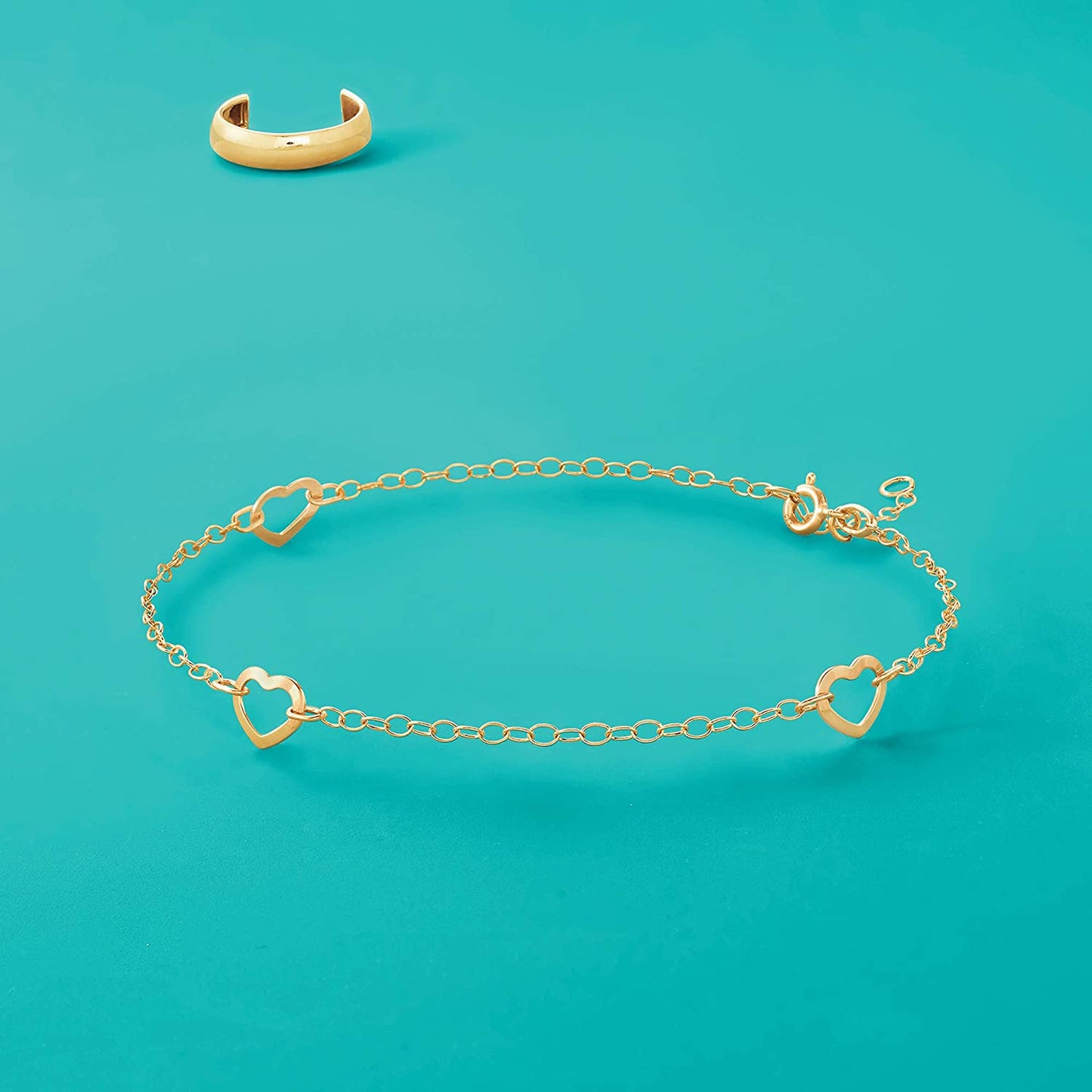 Ross-Simons Italian 14Kt Yellow Gold Open-Space Heart Station Anklet. 9 Inches Apparel & Accessories > Jewelry > Anklets Ross-Simons