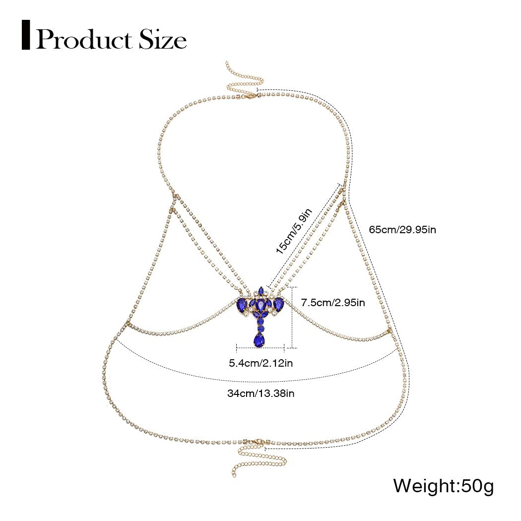 Jeweky Boho Crystal Body Chain Gold Rhinestone Harness Bra Jewelry Beach Bikini Body Jewelry for Women and Girls Apparel & Accessories > Jewelry > Body Jewelry Jeweky