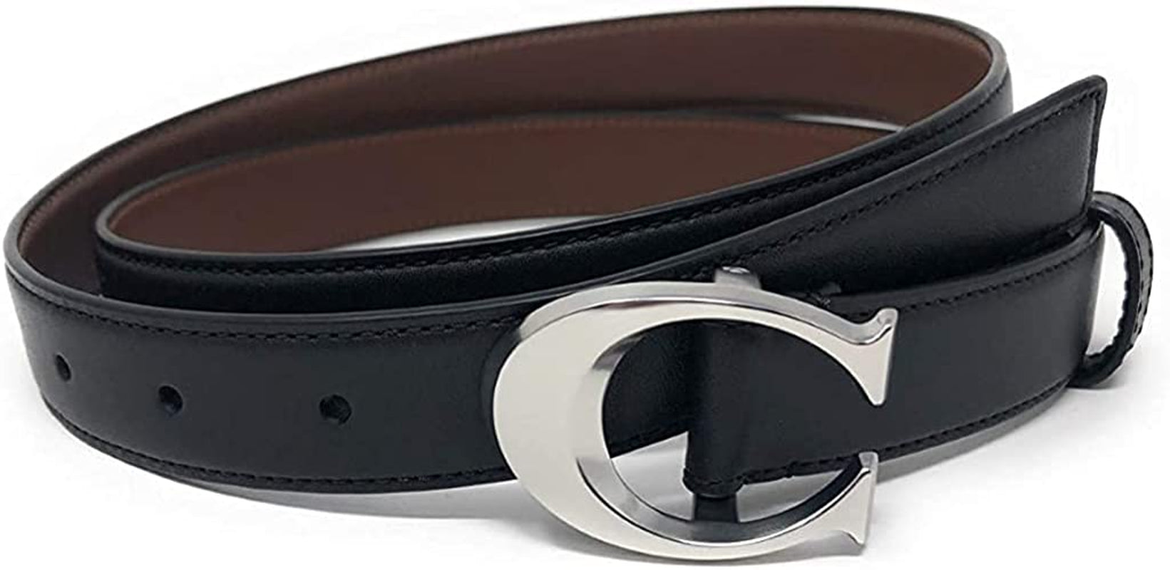 Coach Women'S Signature Buckle Belt, 25Mm Apparel & Accessories > Clothing Accessories > Belt Buckles COACH Silver Buckle - Black - Dark Saddle Small