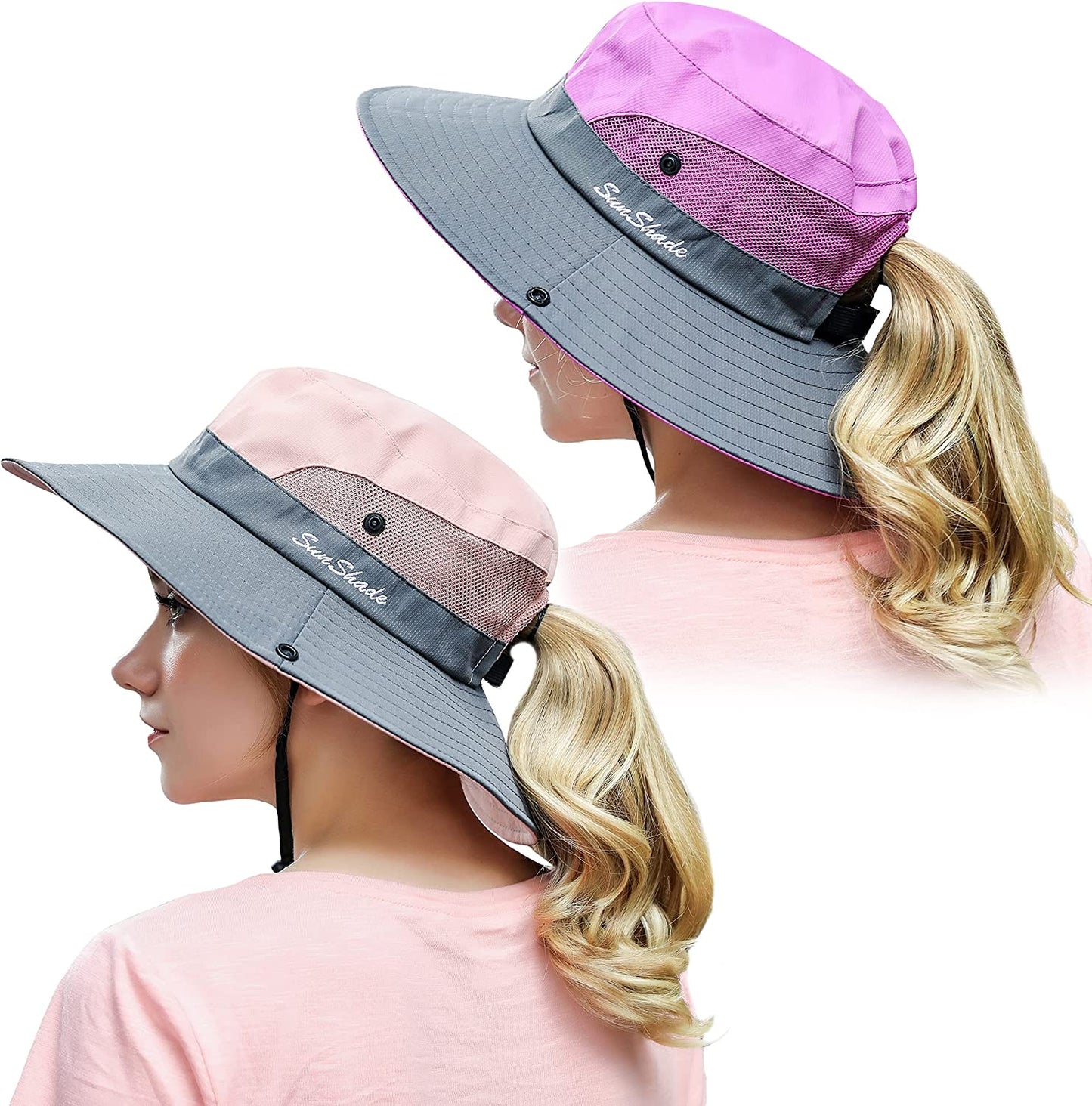 Muryobao 2 Pack Women Ponytail Summer Sun Hat UV Protection Wide Brim Foldable Safari Fishing Cap Apparel & Accessories > Clothing Accessories > Hats Muryobao 2 Pack - Purple & Pink