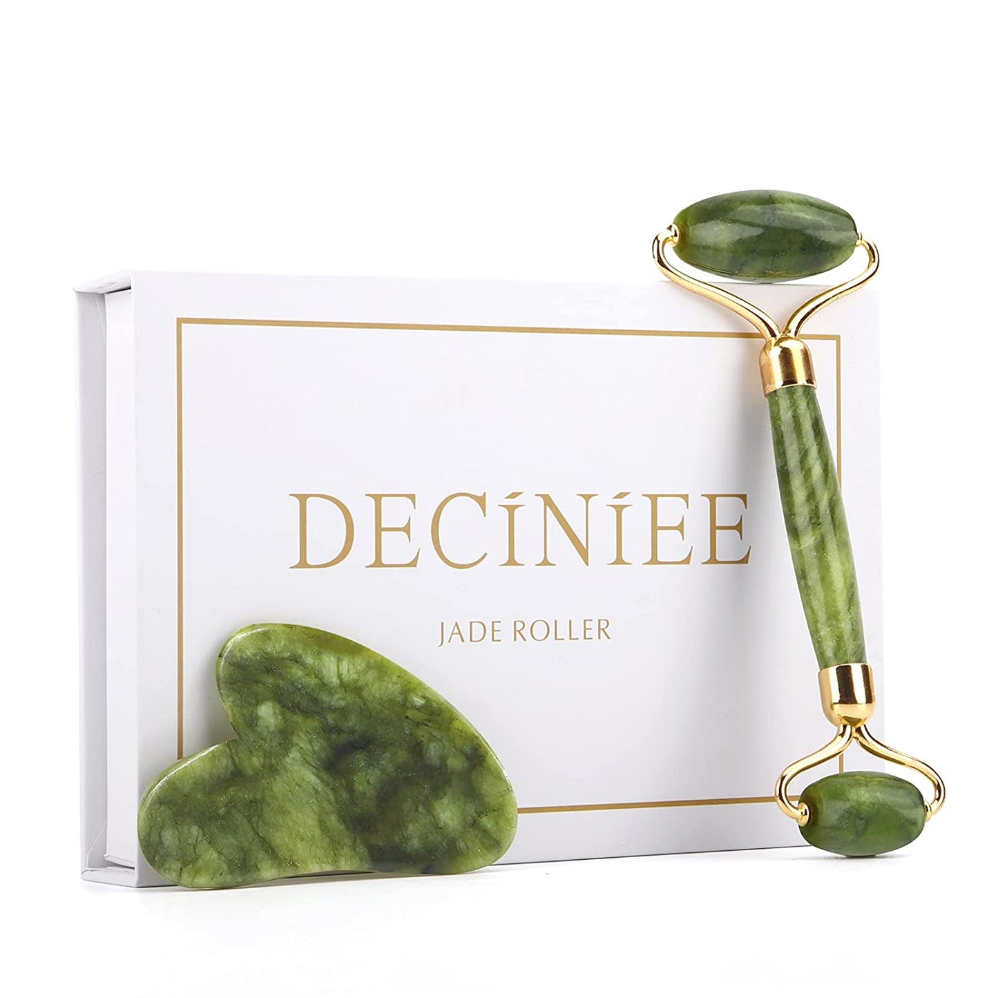 Deciniee Jade Roller and Gua Sha Set - anti Aging Rose Quartz Face Roller Massager & Guasha Tool for Face, Eye, Neck - Natural Beauty Skin Care Tools Body Muscle Relaxing Relieve Wrinkles Health & Beauty > Personal Care > Cosmetics > Cosmetic Tools > Skin Care Tools Deciniee Green-2