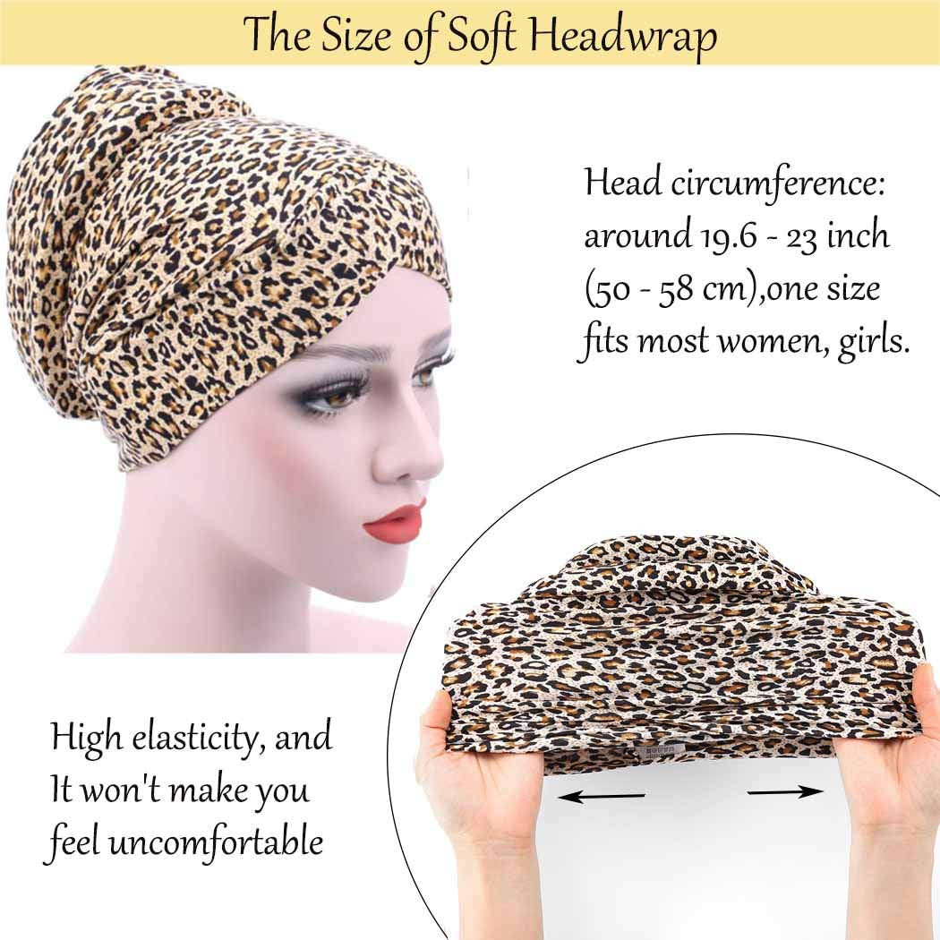 Woeoe African Turban Head Wrap Leopard Print Soft Head Scarf Stretch Head Cover Beanie Cap Headwear for Women and Girls Apparel & Accessories > Clothing Accessories > Headwear Woeoe