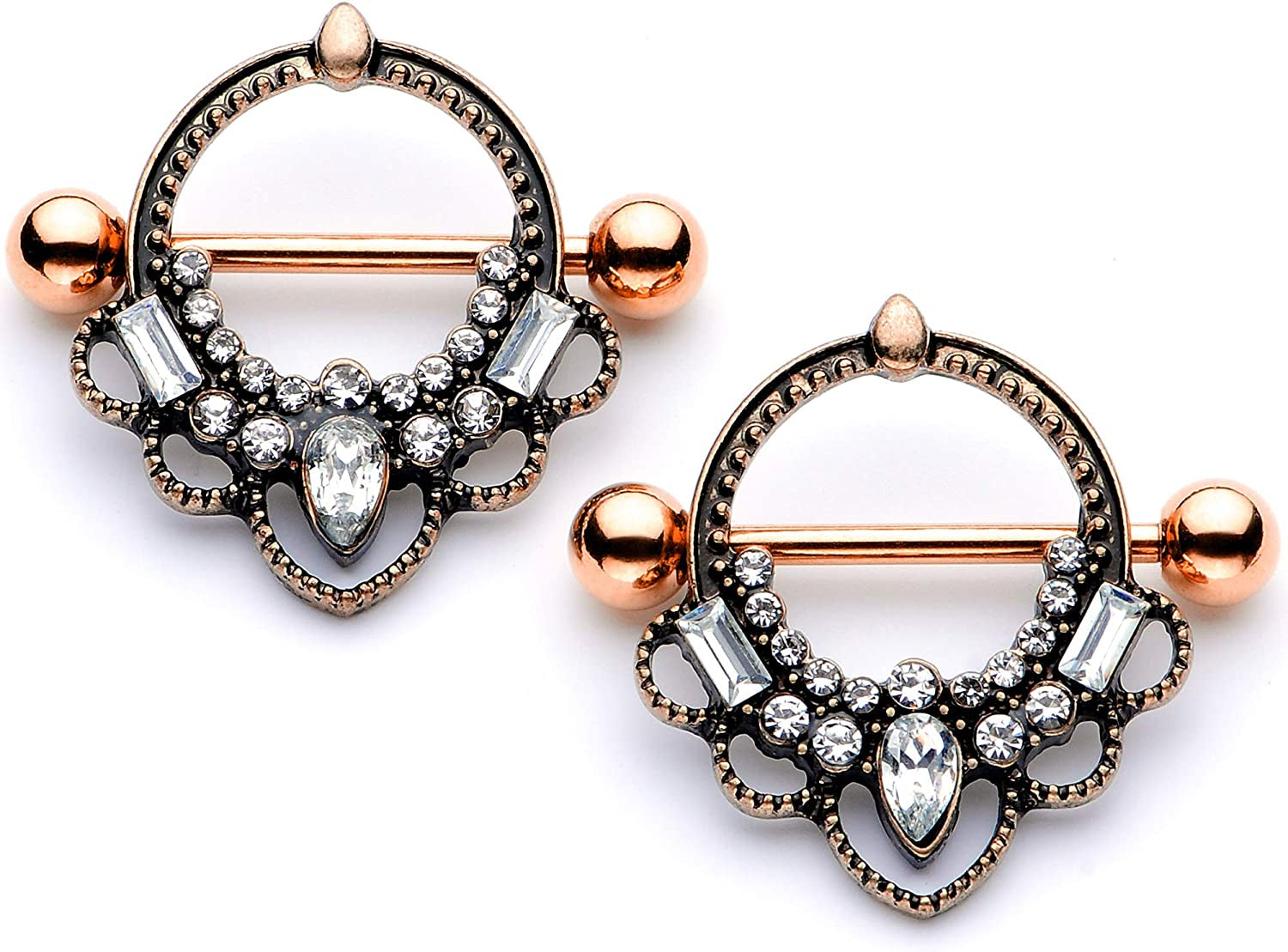 Body Candy 2Pc 14G Nipplerings Piercing Women 316L Steel Color Accent Nipple Shield Nipple Ring Set 16Mm Apparel & Accessories > Jewelry > Body Jewelry Body Candy Rose Gold Toned