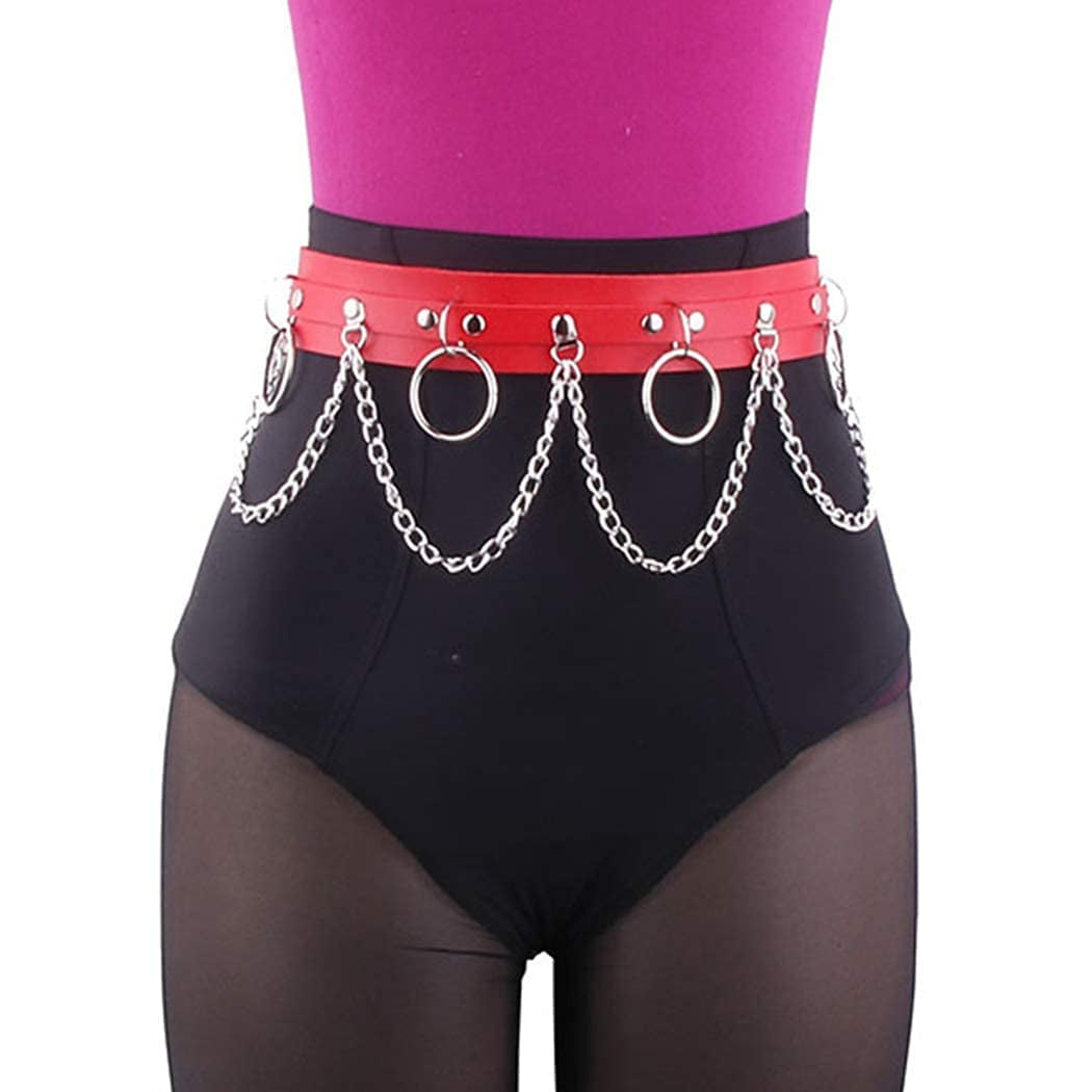 Victray Punk Waist Chain Belt Leather Body Chains Rave Body Jewelry Accessories for Women and Girls (Black) Apparel & Accessories > Jewelry > Body Jewelry Victray Red