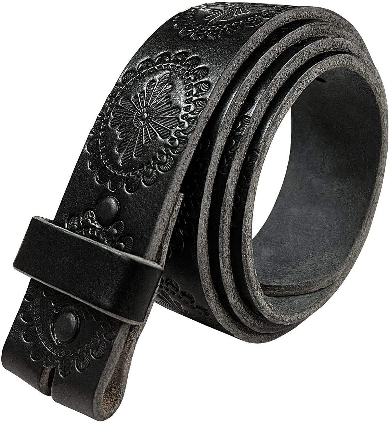 Western Floral Engraved Embossed Tooled Genuine Leather Belt Strap or Belt 1-1/2"(38Mm) Wide, Multi-Style Options Apparel & Accessories > Clothing Accessories > Belts Belts.com Type T70-01 Strap - Black 44