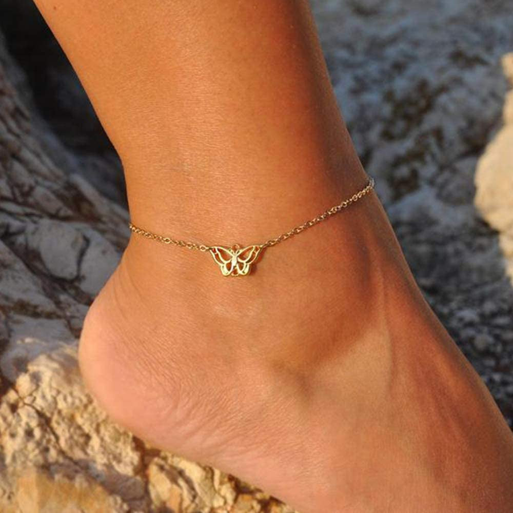Turandoss Dainty Ankle Bracelets for Women, 14K Gold Filled Handmade Layered Anklet Cute Butterfly Evil Eye Elephant Star Summer Ankle Bracelets for Women Boho Beach Foot Chain Apparel & Accessories > Jewelry > Anklets Turandoss