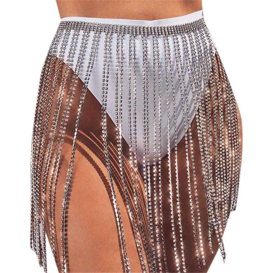 Barode Crystal Tassel Body Chains Belly Dance Skirts Rhinestones Sexy Bikini Summer Beach Hip Waist Chain Nightclub Jewelry Accessories for Women and Girls (Silver) Apparel & Accessories > Jewelry > Body Jewelry Barode Silver