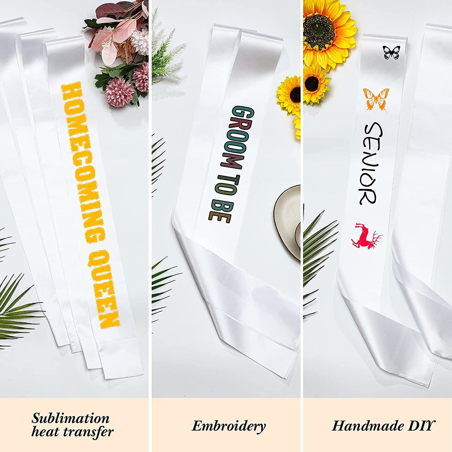 Funtery 20 Pieces White Blank Sash Sublimation Pageant Sashes DIY Plain Sash with Safety Pins for HTV Vinyl Hot Foil Printing Homecoming Pageants Wedding Birthday Party Supplies Apparel & Accessories > Clothing Accessories > Sashes Funtery