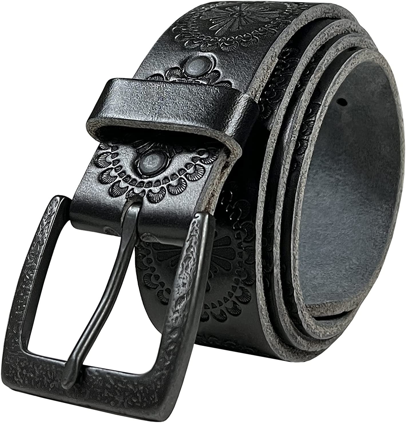 Cowboy Cowgirl Western Tooled Floral Embossed Full Grain Genuine Leather Belt Strap 1-1/2"(38Mm) Wide Apparel & Accessories > Clothing Accessories > Belts Belts.com Type D - Black 34