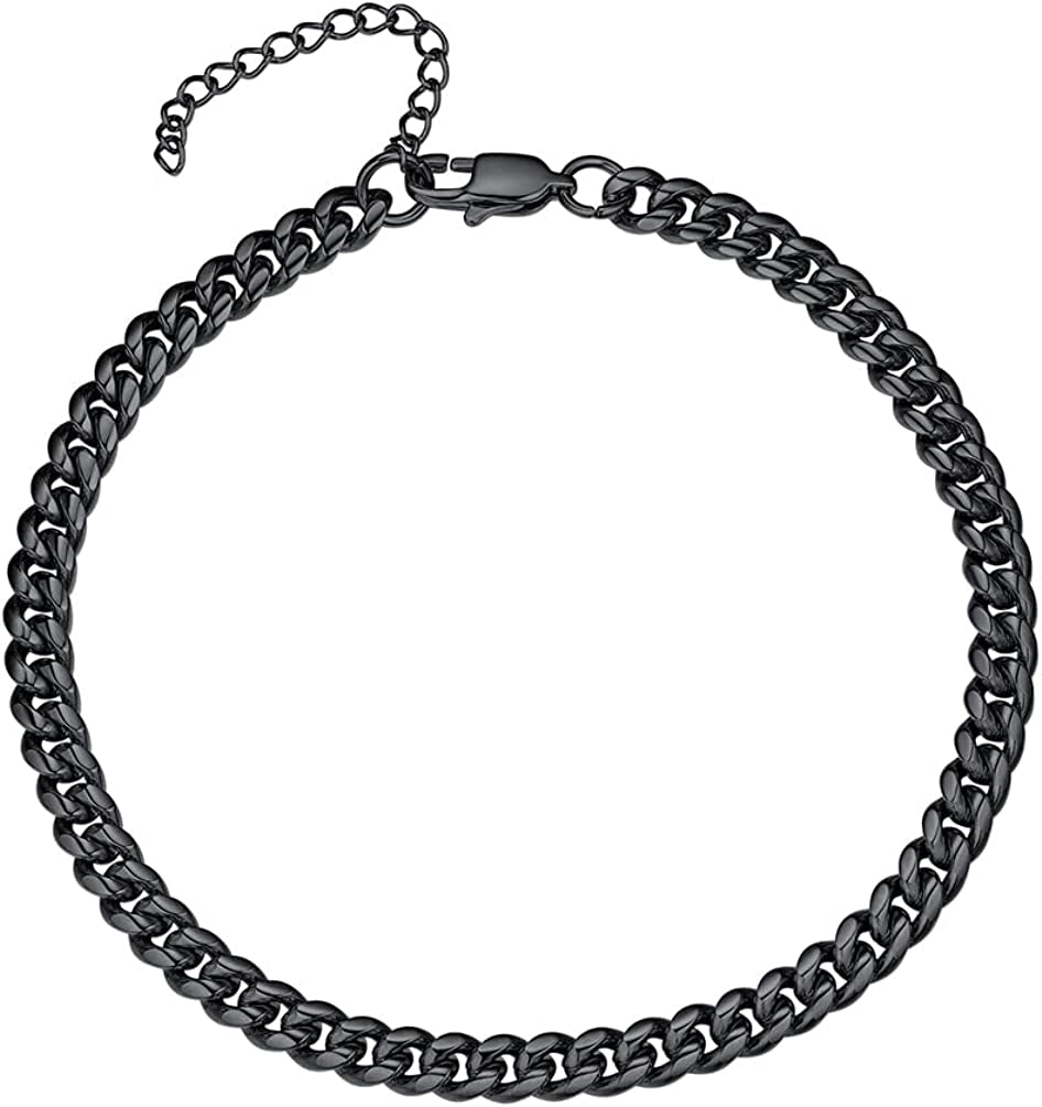 PROSTEEL Stainless Steel Chain Anklets for Men Women, Silver/Gold Tone, Ankle Bracelets Hypoallergenic, 8-10.5 Inch Adjustable, Come Gift Box Apparel & Accessories > Jewelry > Anklets Prosteel Jewelry A: black-thick cuban chain-6mm