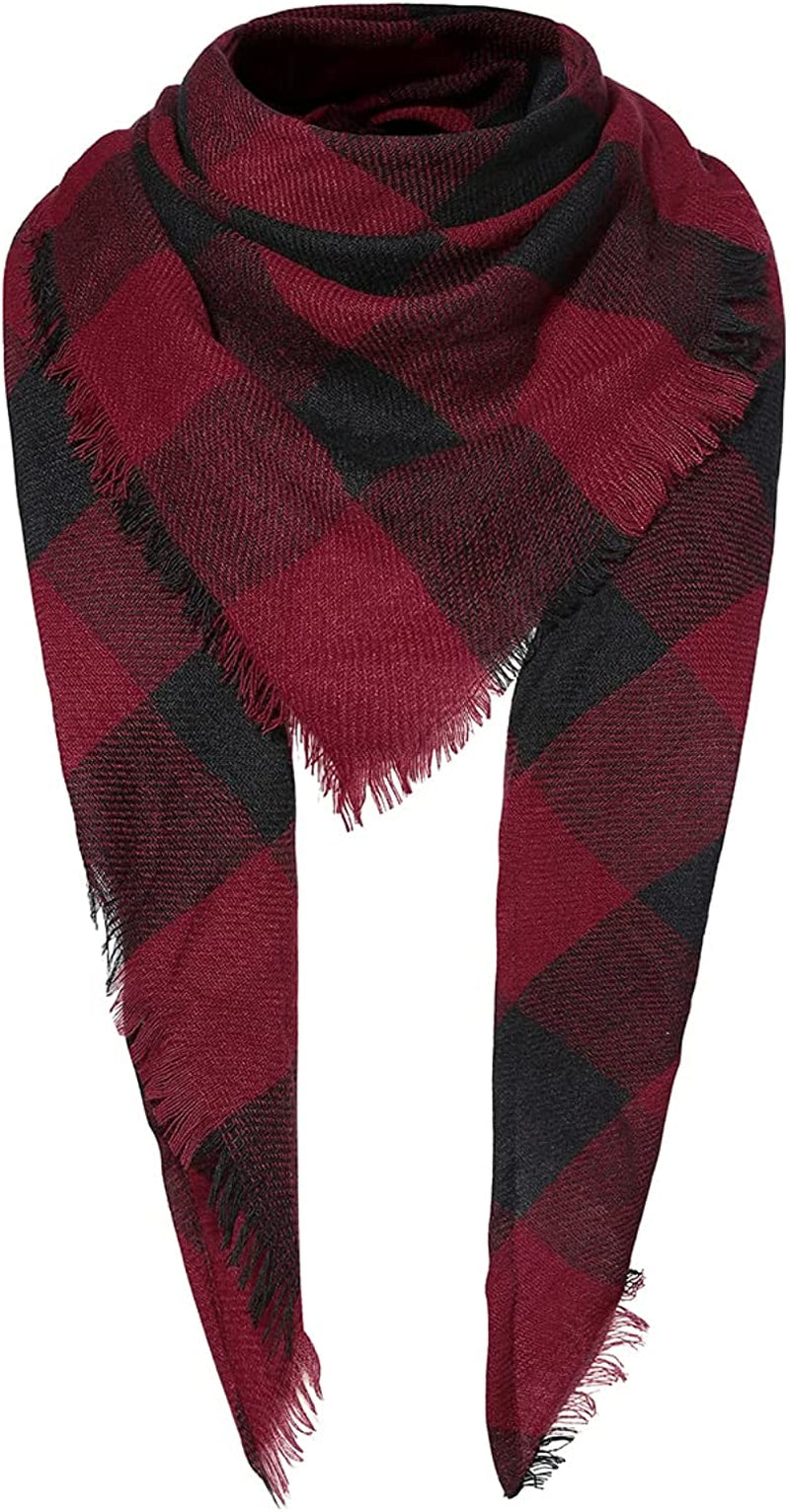 Century Star Women'S Stylish Warm Tassels Soft Plaid Tartan Scarf Winter Large Blanket Wrap Shawl Apparel & Accessories > Clothing Accessories > Scarves & Shawls Century Star Z Triangle Red & Black One Size
