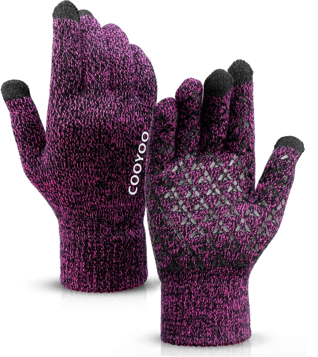Winter Gloves for Women and Men 1/2/3 Pairs,Upgraded Touch Screen Gloves,Anti-Slip Silicone Gel- Thermal Soft Wool Lining Apparel & Accessories > Clothing Accessories > Gloves & Mittens COOYOO 16-1 Pair(rose Red) Large