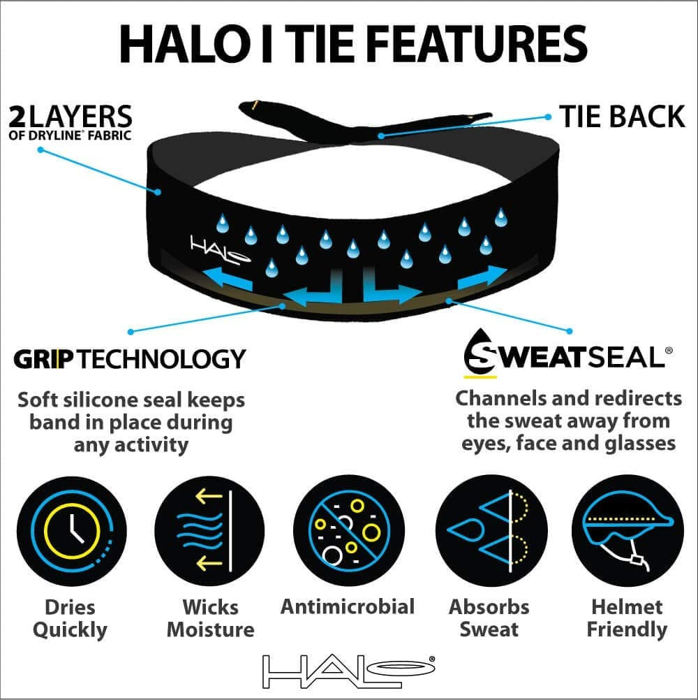 Halo Headband Halo I- Custom Fit- Tie Sweatband Pullover for Men and Women, No Slip with Moisture Wicking Dryline Fabric Apparel & Accessories > Clothing Accessories > Bandanas & Headties Halo Headband