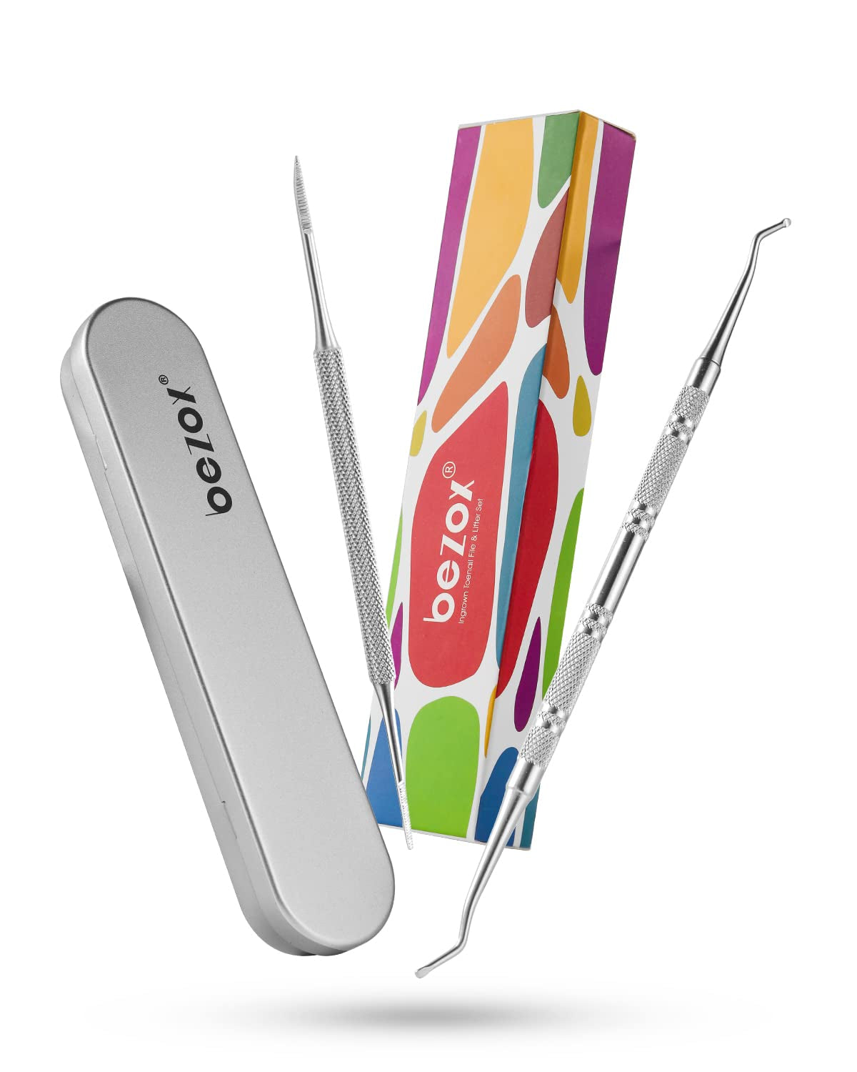 BEZOX Ingrown Toenail Tools - Toenail Lifter and Toenail File Set, Podiatrist Preferred Ingrown Toenails Treatment Tools - Surgical Grade Stainless Steel, W/Tin Storage Box Health & Beauty > Personal Care > Cosmetics > Cosmetic Tools > Nail Tools BEZOX