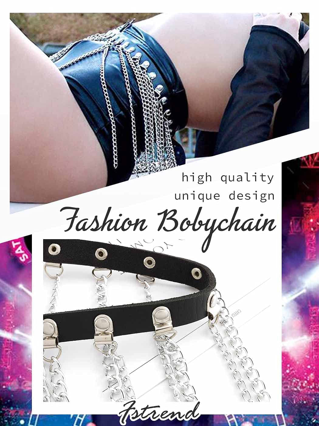 Fstrend Punk Tassel Body Chains Belly Dance Skirts Bikini Summer Beach Hip Waist Chain Nightclub Jewelry Accessories for Women and Girls (Black) Apparel & Accessories > Jewelry > Body Jewelry Fstrend
