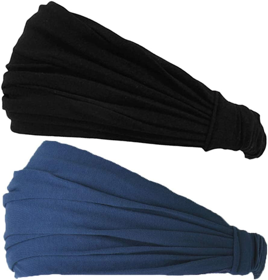 CCHARM Headband Bandana Japanese Style - Mens Head Wrap Womens Hair Band by Casualbox Apparel & Accessories > Clothing Accessories > Bandanas & Headties CCHARM Black & Navy 2-Pack Medium