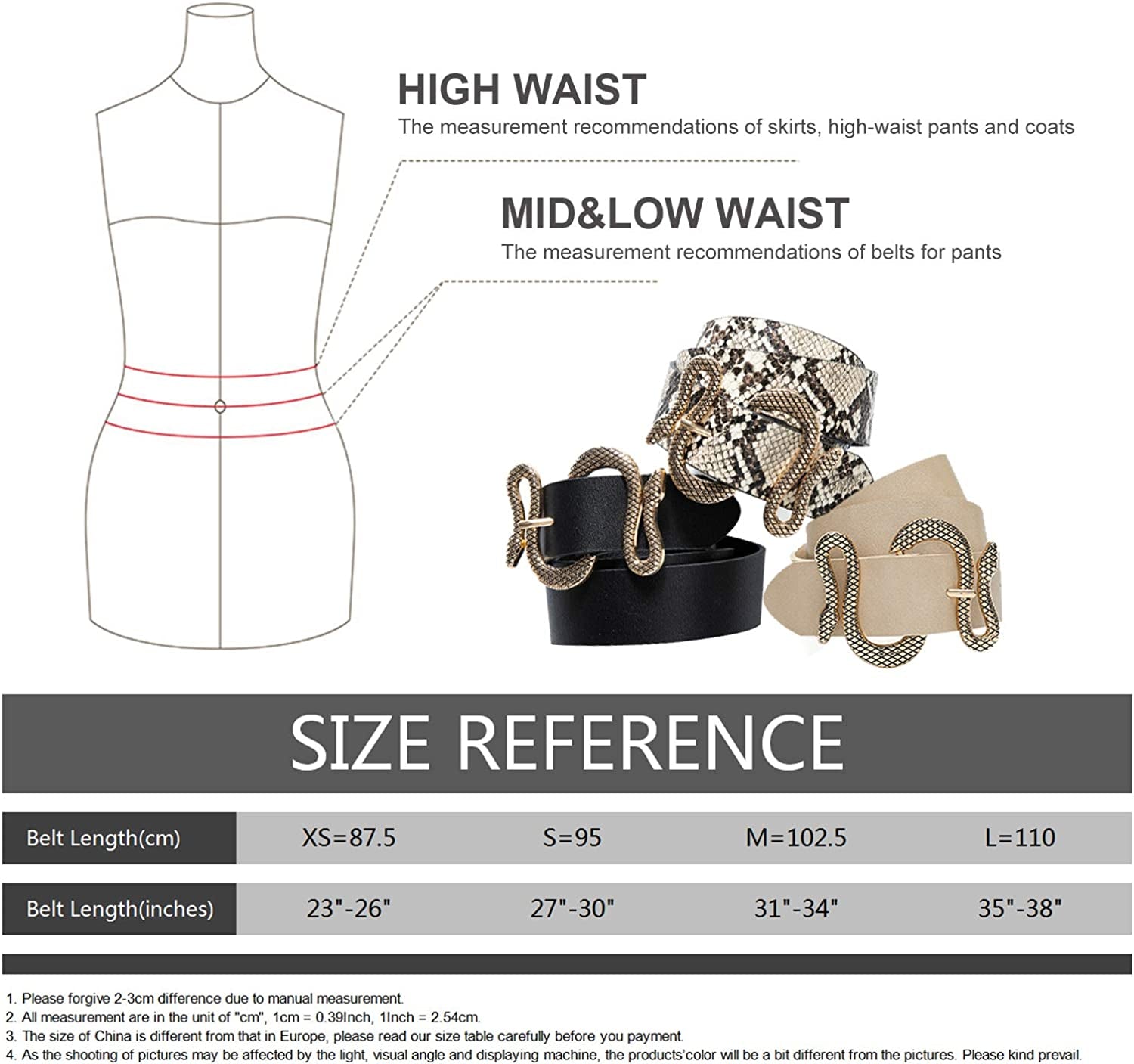 MORELESS Designer Belts for Jeans Women Leather Belt with Snake Buckle Apparel & Accessories > Clothing Accessories > Belts MORELESS