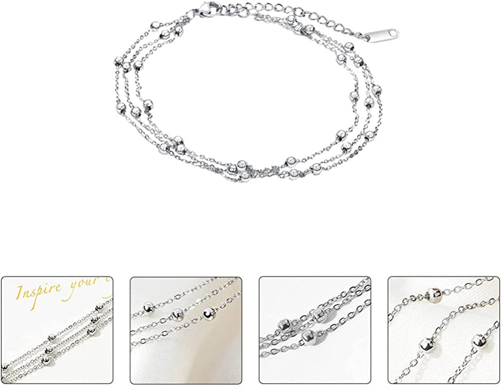 Generic Foot Chain Bead Multilayers Titanium Steel Ankle Bracelet for Women Cute Summer Adjustable Anklets Beach Jewelry Gifts Apparel & Accessories > Jewelry > Anklets generic