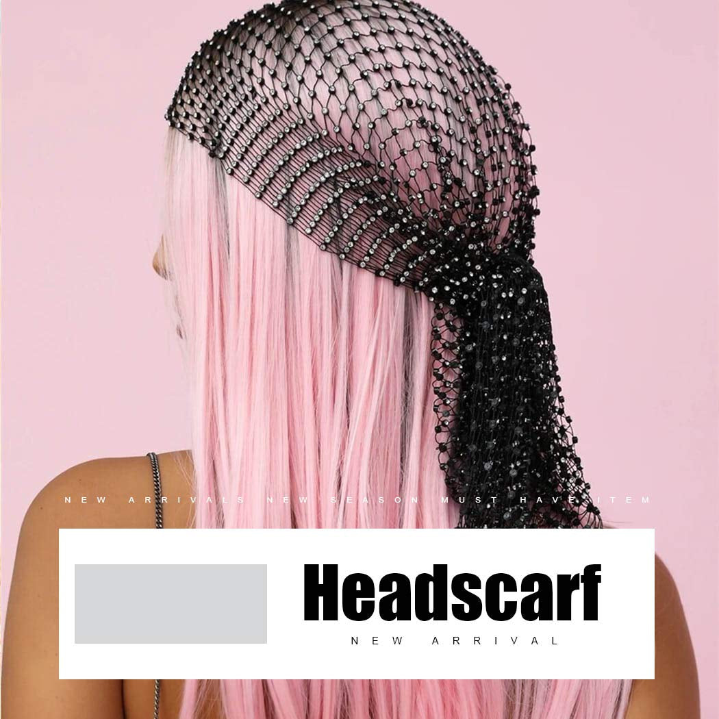 Earent Mesh Rhinestone Headbands Black Glitter Wide Hairbands Elastic Turban Kerchiefs Crystal Nightclub Headscarfs Rave Party Head Wraps Sparkle Body Jewelry for Women and Girls(Headbands) (A-Black) Apparel & Accessories > Jewelry > Body Jewelry EARENT