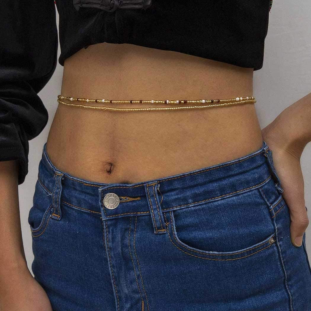 ELABEST plus Size African Waist Beads Chain Layered Belly Body Chain Beach 7Pack Waist Jewelry Body Accessories for Women and Girls Apparel & Accessories > Jewelry > Body Jewelry ELABEST