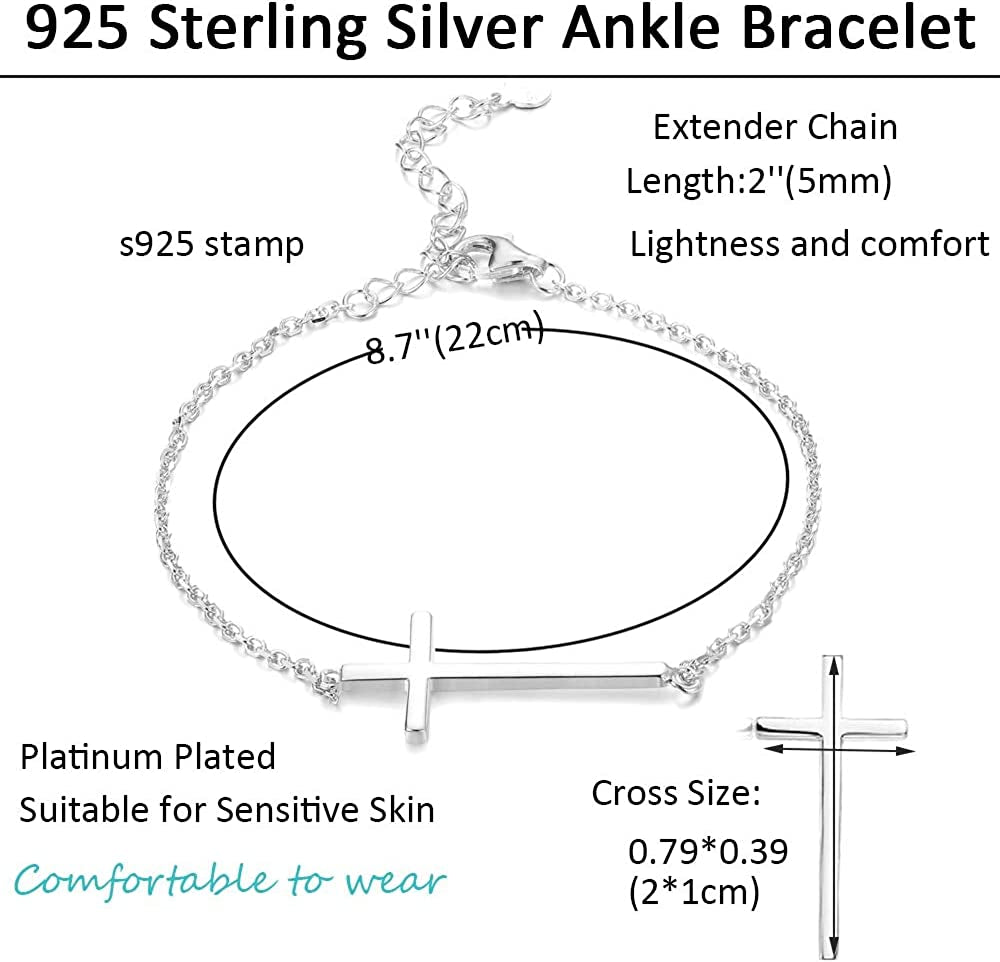 Sllaiss 925 Sterling Silver Sideways Cross Anklet for Women Men Dainty Adjustable White Gold Plated Ankle Bracelets Beach Foot Jewelry Apparel & Accessories > Jewelry > Anklets Sllaiss