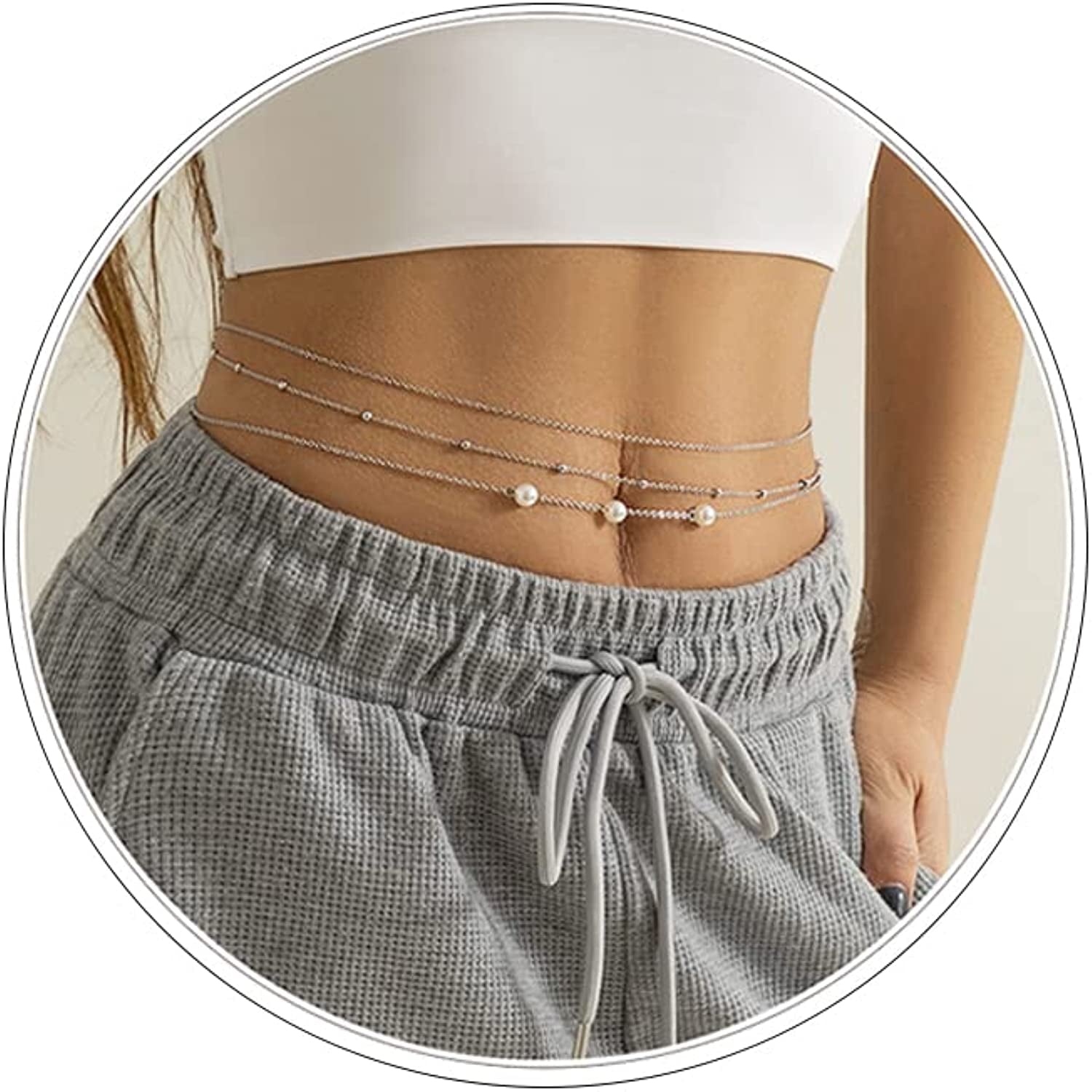 Silver/Gold Layered Waist Chains 26.7''/31.4''Adjustable Belly Chain Jewelry for Women Minimalist Beach Bikini Body Chain Apparel & Accessories > Jewelry > Body Jewelry Otxas silver02 26.7''+9.8''