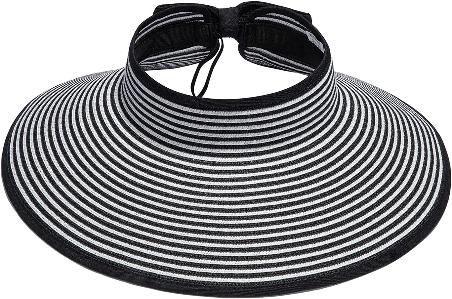 Simplicity Women'S UPF 50+ Wide Brim Roll-Up Straw Sun Hat Sun Visor Apparel & Accessories > Clothing Accessories > Hats Simplicity Black / White Stripe