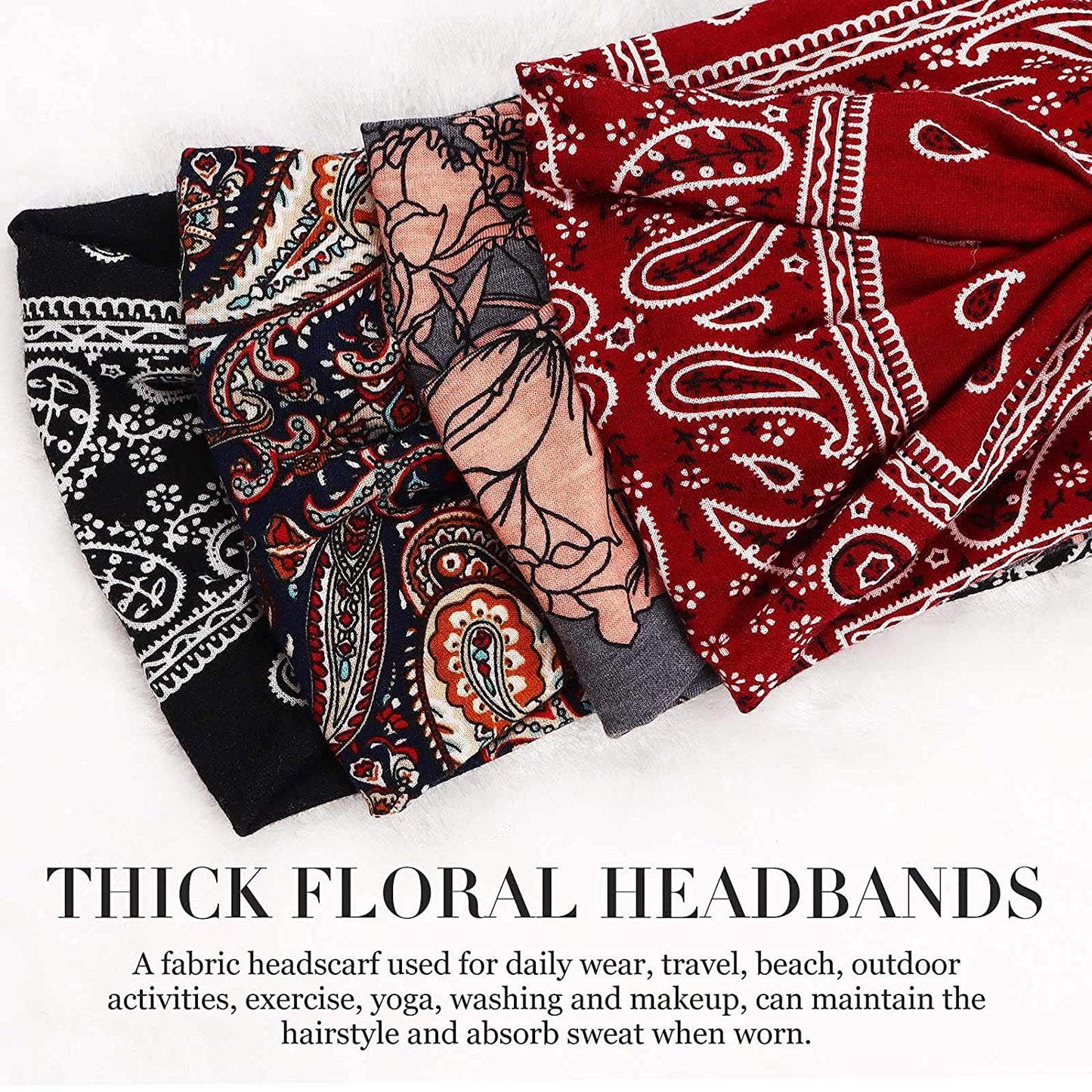 Vemalo Wide Headbands for Women, Boho Bandeau Head Bands, Workout Head Wraps, Stretch No Slip Hair Wraps Pack of 4 (Stylish) Apparel & Accessories > Clothing Accessories > Bandanas & Headties Vemalo