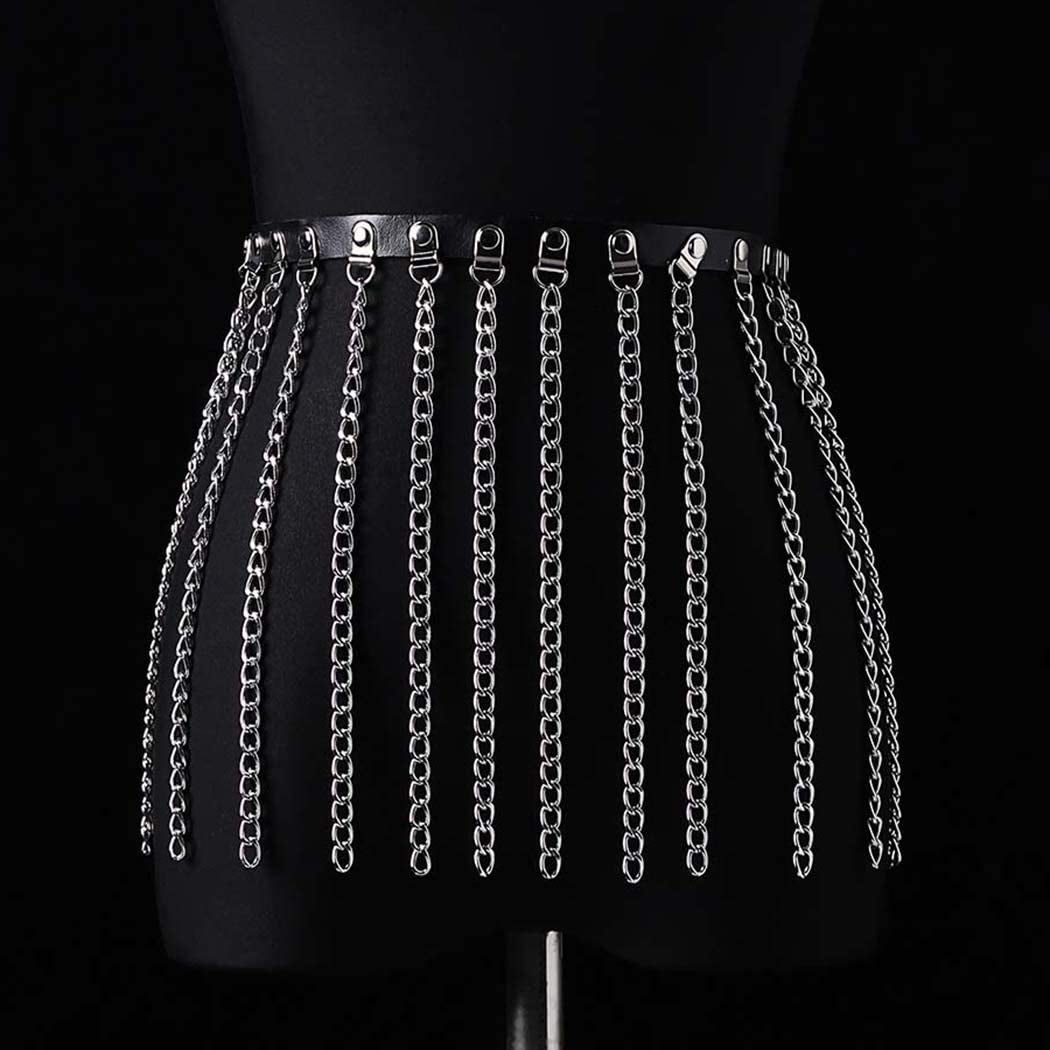 Twinklede Punk Leather Body Chain Silver Tassel Waist Chains Rave Party Belly Chain Nightclub Body Jewelry for Women and Girls Apparel & Accessories > Jewelry > Body Jewelry Twinklede