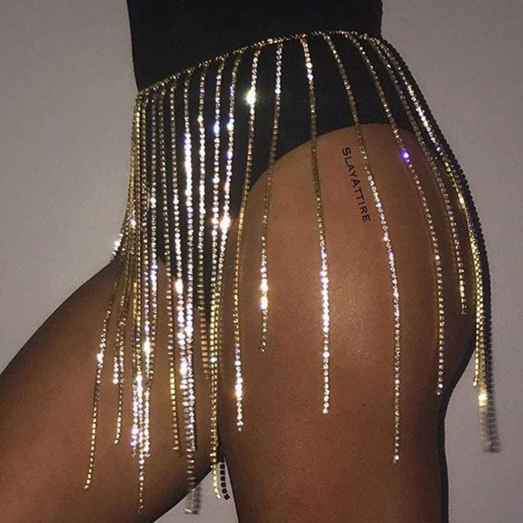 Nicute Party Rhinestone Skirt Tassel Waist Chain Crystal Body Belly Chains Club Body Jewelry for Women and Girls (Silver) Apparel & Accessories > Jewelry > Body Jewelry Nicute