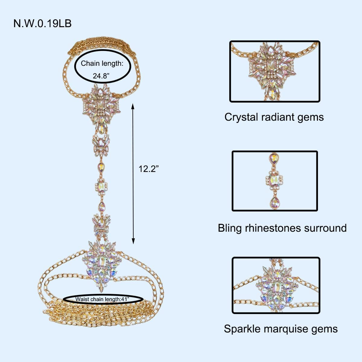 NABROJ Crystal Body Chains Jewelry for Women Sexy Rhinestone Bra plus Size Gold Waist Chest Chain -Shoulder Necklace Festival Body Chain Costume Jewelry Apparel & Accessories > Jewelry > Body Jewelry NABROJ