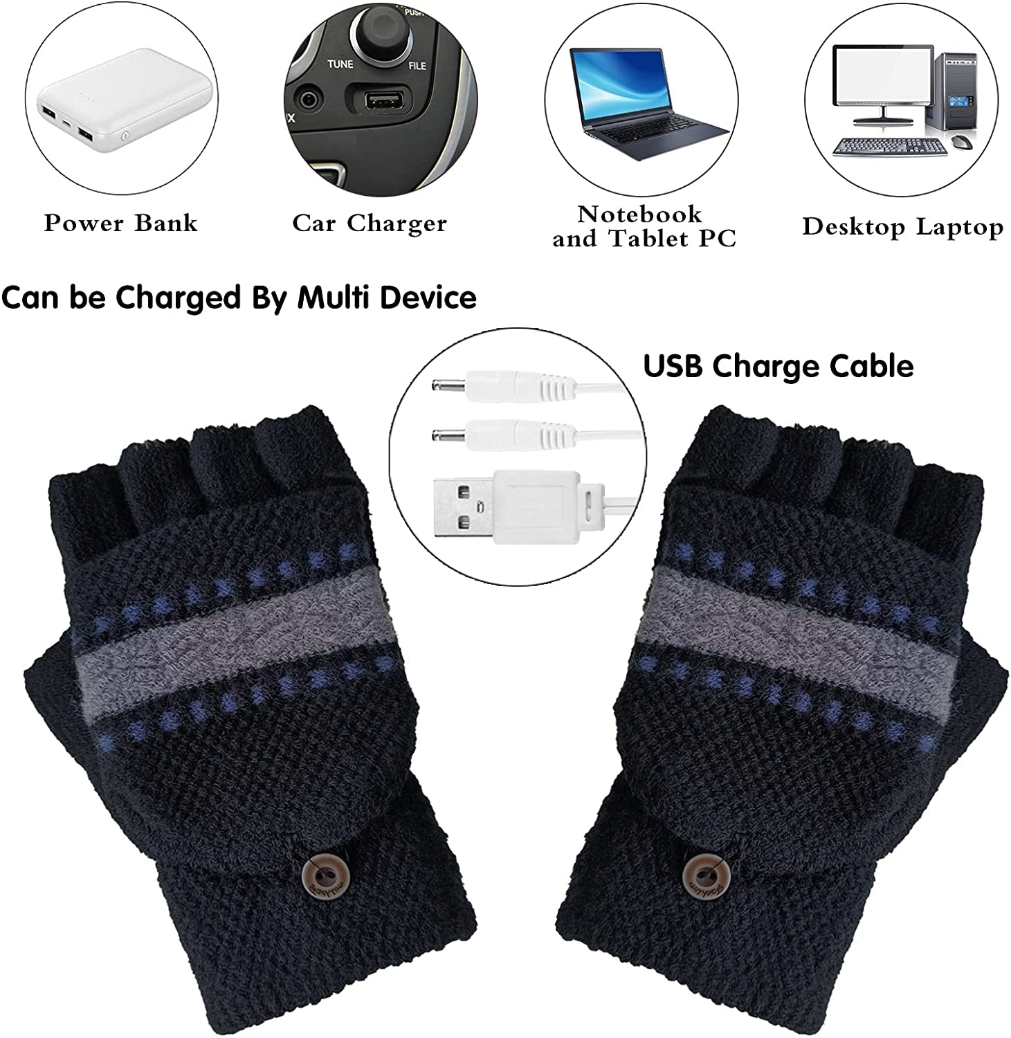 Women'S & Men'S USB Heated Gloves Mitten Full & Half Fingerless Winter Hands Warmer Laptop Gloves Apparel & Accessories > Clothing Accessories > Gloves & Mittens Winmany