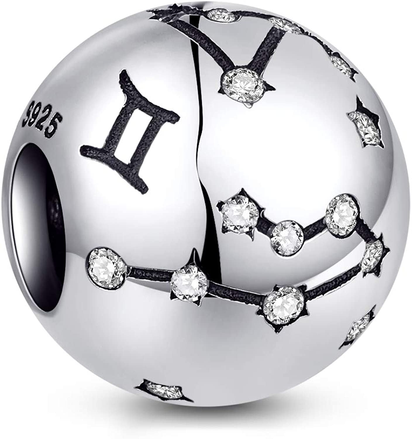 NINGAN 12 Zodiac Sign Birthday Charms - 925 Sterling Silver Charms Fits Women'S Charm Bracelet & Necklace - Birthday Gifts for Girls & Friends Apparel & Accessories > Jewelry > Bracelets NINGAN Gemini  (05/21 - 6/21)