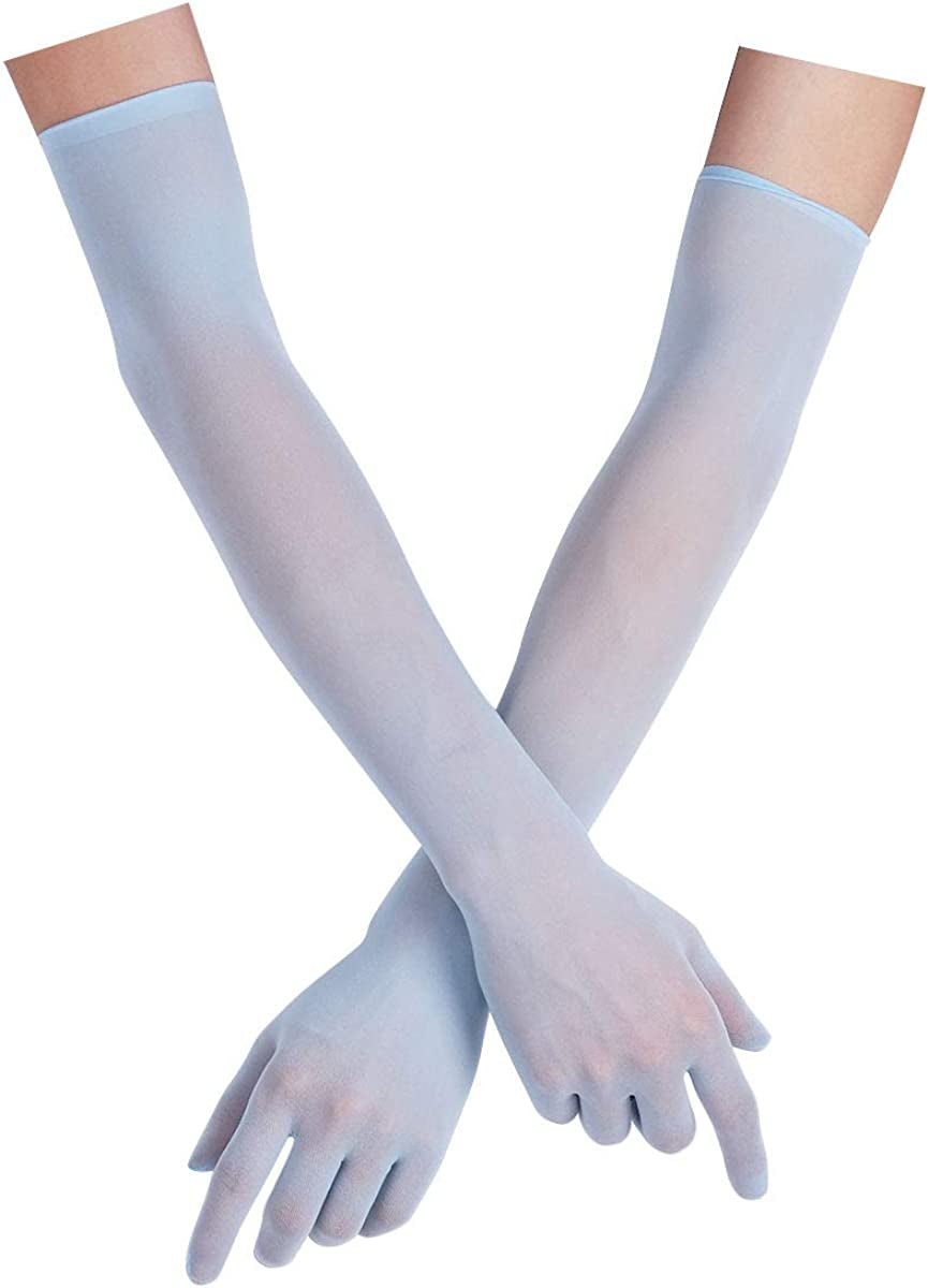 Tiaobug Women'S Ultra-Thin Sheer Seamless Nylon Mesh Opera Length Glove Mittens Apparel & Accessories > Clothing Accessories > Gloves & Mittens TiaoBug Blue