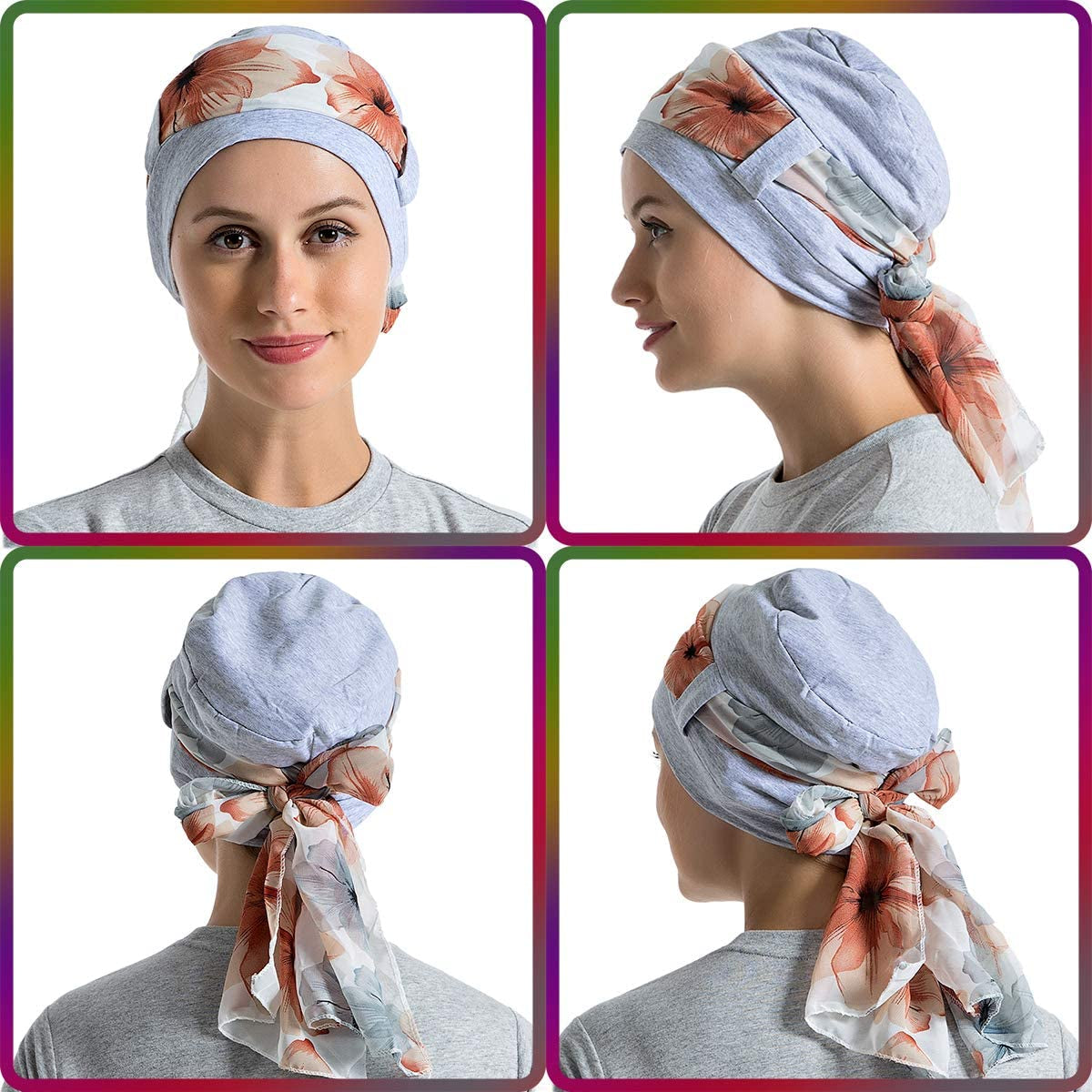 Bamboo Cotton Liner Chemo Headwear for Womenwith Silky Scarfs for Cancer Hair Loss Sleep Caps Beanie Gray Apparel & Accessories > Clothing Accessories > Headwear JarseHera