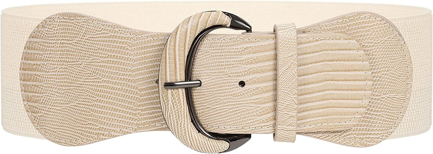 JASGOOD Women Stretchy Wide Waist Belt for Dress Ladies Elastic Belt Hook Buckle Apparel & Accessories > Clothing Accessories > Belts KYLIE MAX I-beige Suit for size 26"-30"