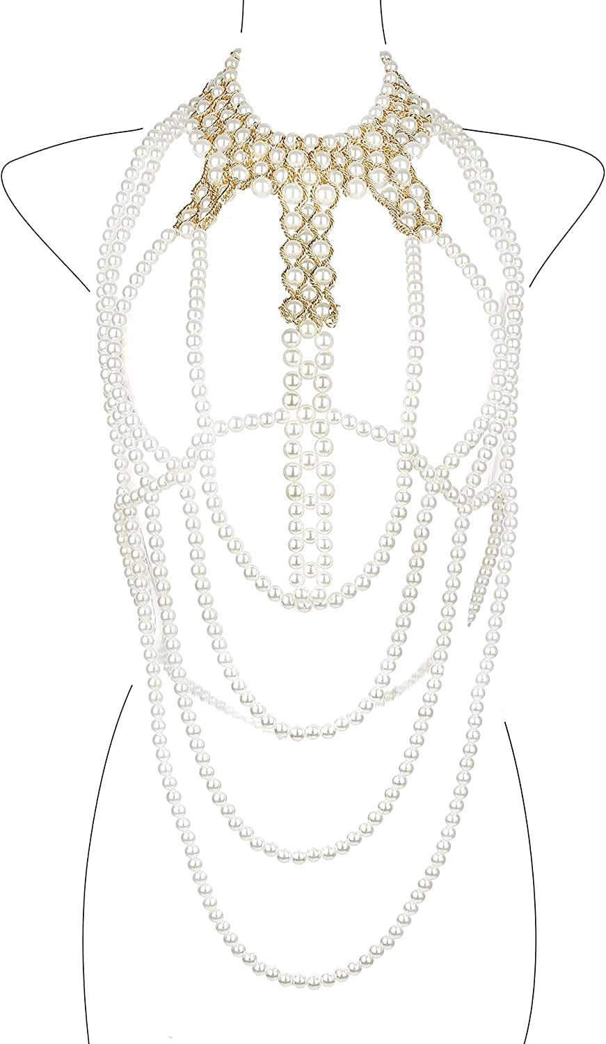 Pearl Body Chain Jewelry for Women - Fashion Handmade Pearl Body Chain Shoulder Necklace Bra Apparel & Accessories > Jewelry > Body Jewelry Maijiao Style 2-Black