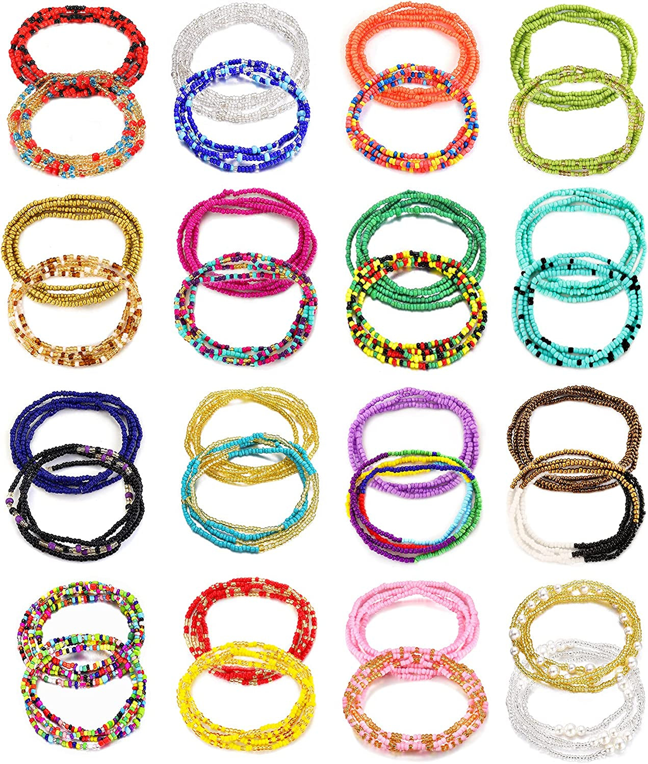 TOBENY 31.5 Inch Elastic Waist Beads for Women 32PCS Colorful Summer Layered Beaded Waist Belly Beads Bikini Jewelry African Waist Beads Body Chain Sets Apparel & Accessories > Jewelry > Body Jewelry TOBENY A