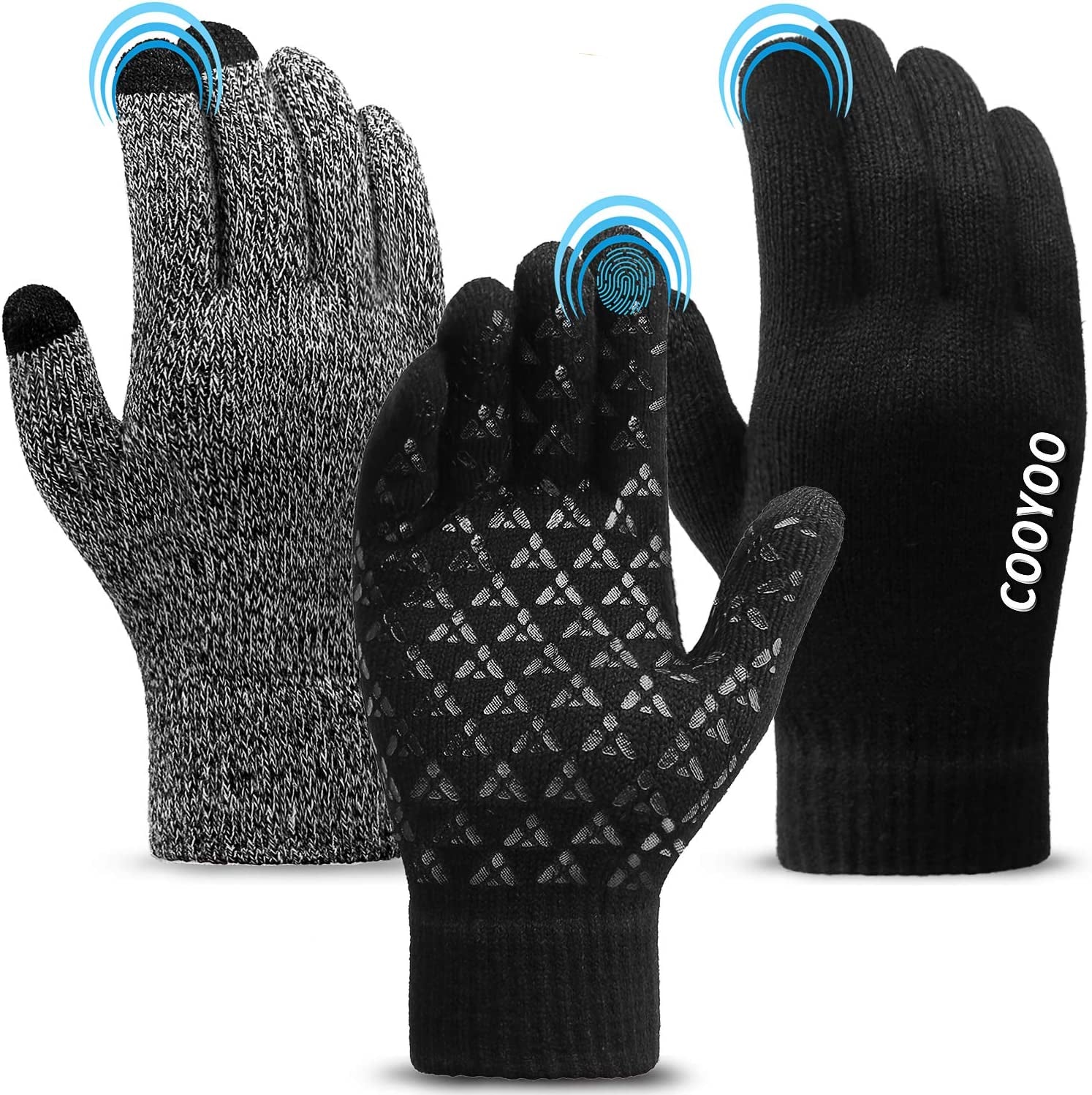 Winter Gloves for Women and Men 1/2/3 Pairs,Upgraded Touch Screen Gloves,Anti-Slip Silicone Gel- Thermal Soft Wool Lining Apparel & Accessories > Clothing Accessories > Gloves & Mittens COOYOO 11-3 Pairs(black/Black/Grey) Medium
