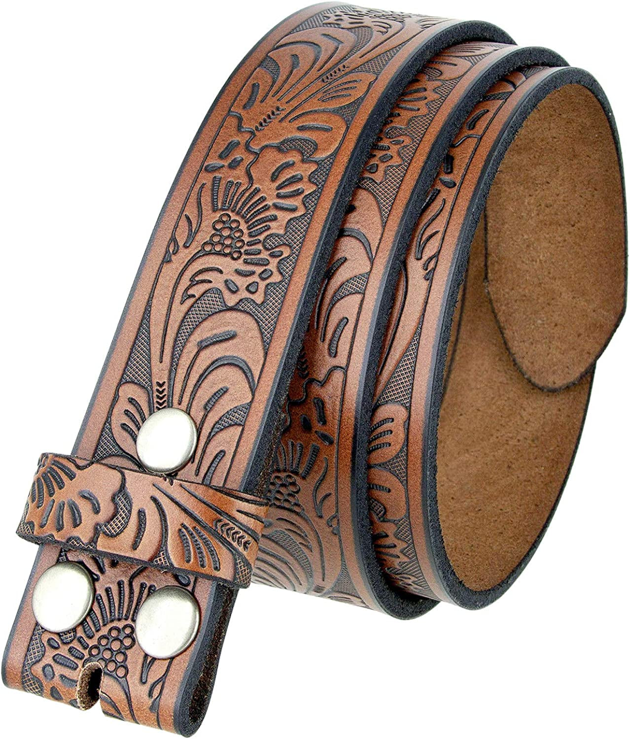 Western Floral Engraved Embossed Tooled Genuine Leather Belt Strap or Belt 1-1/2"(38Mm) Wide, Multi-Style Options Apparel & Accessories > Clothing Accessories > Belts Belts.com Brown 44