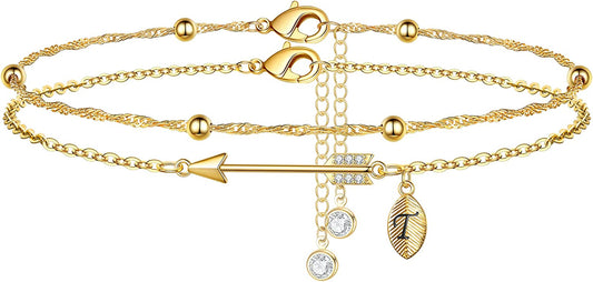 Graduation Gifts for Her 2022 Ankle Bracelets, 14K Gold Plated Inspirational Layering Initial Ankle Bracelets College Graduation Gifts for Her Him Layered Gold Anklets for Women Friendship Gifts Apparel & Accessories > Jewelry > Anklets Yoosteel T