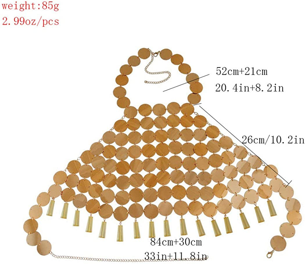 Jeweky Boho Sequins Bra Chain Gold Crop Top Body Chains Backless Beach Nightclub Rave Body Accessories Jewelry for Women and Girls Apparel & Accessories > Jewelry > Body Jewelry Artist Unknown